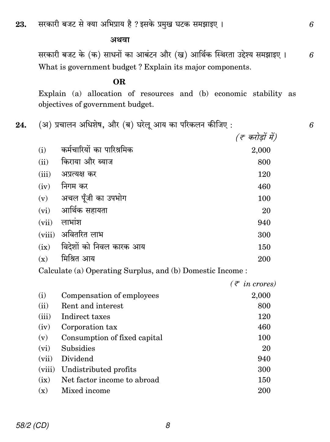 CBSE Class 12 58-2  ECONOMICS CD 2018 Question Paper - Page 8