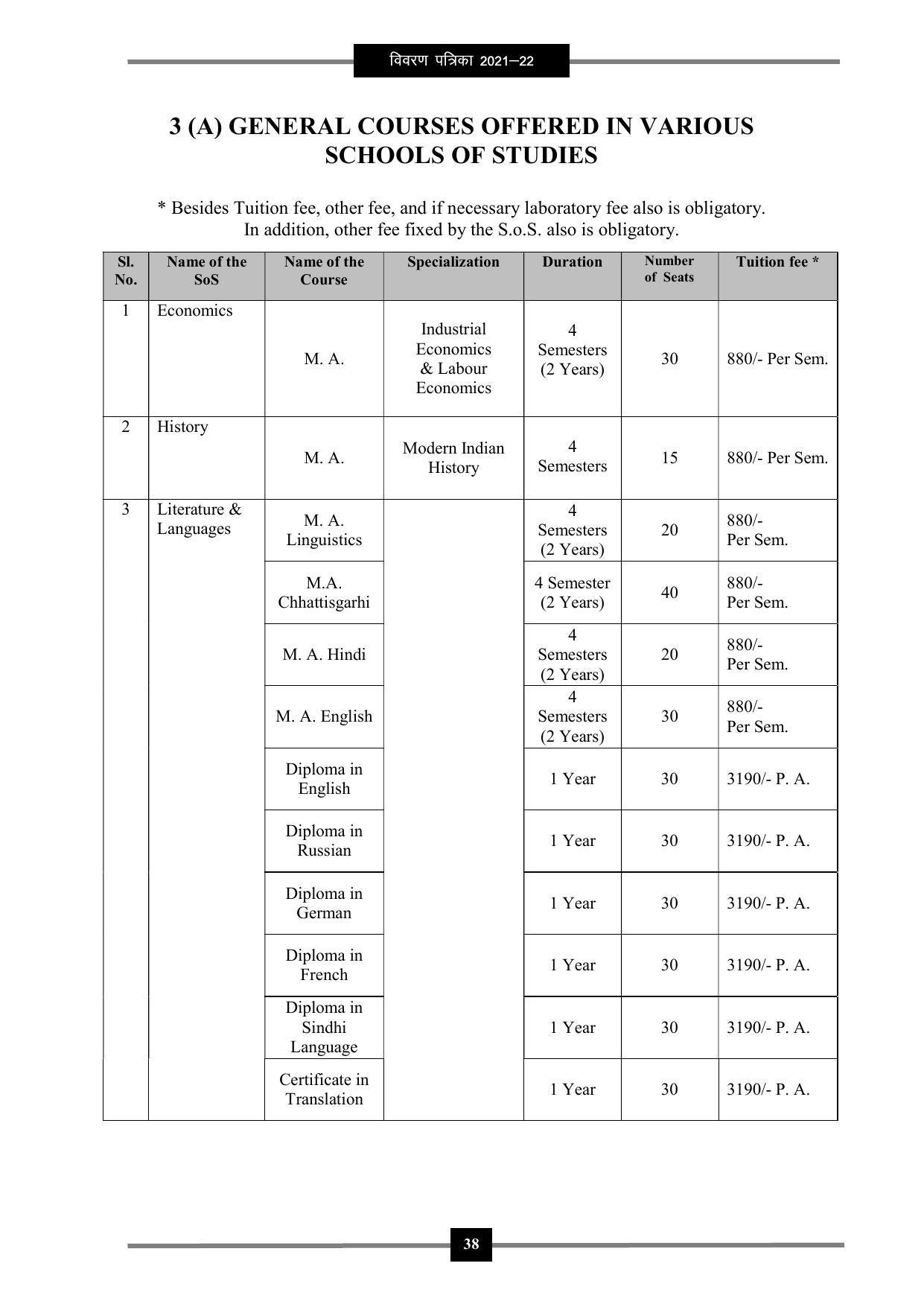 Pandit Ravishankar Shukla University (PRSU), Raipur - 2021 - 22 (Prospectus) - Page 51