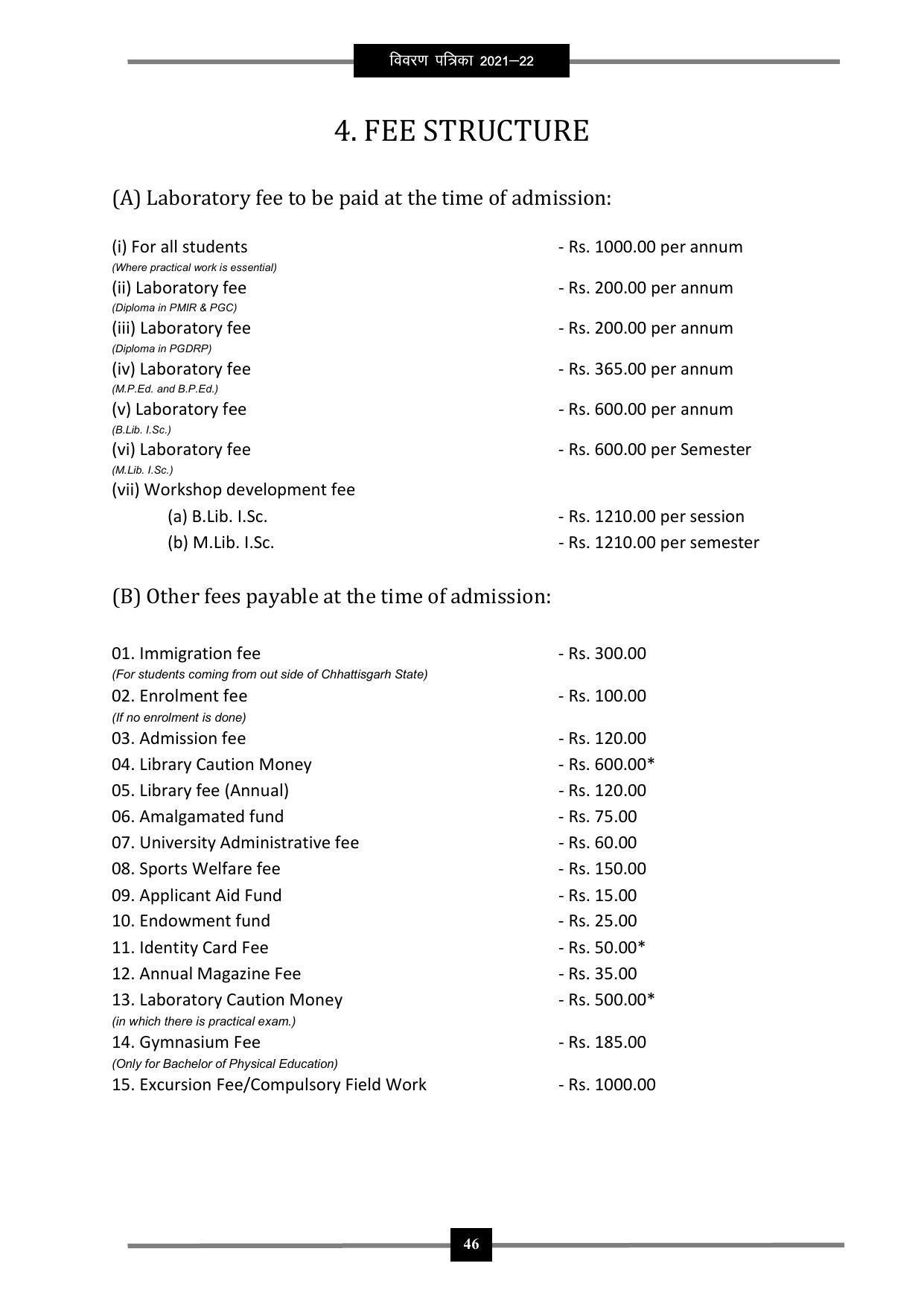 Pandit Ravishankar Shukla University (PRSU), Raipur - 2021 - 22 (Prospectus) - Page 59