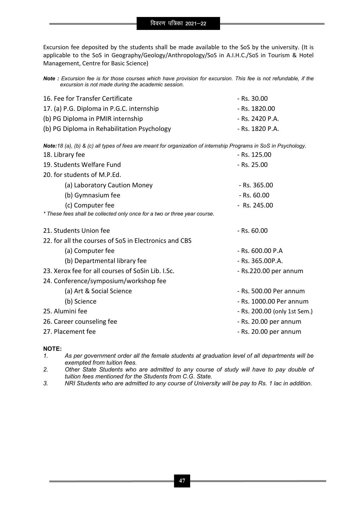 Pandit Ravishankar Shukla University (PRSU), Raipur - 2021 - 22 (Prospectus) - Page 60