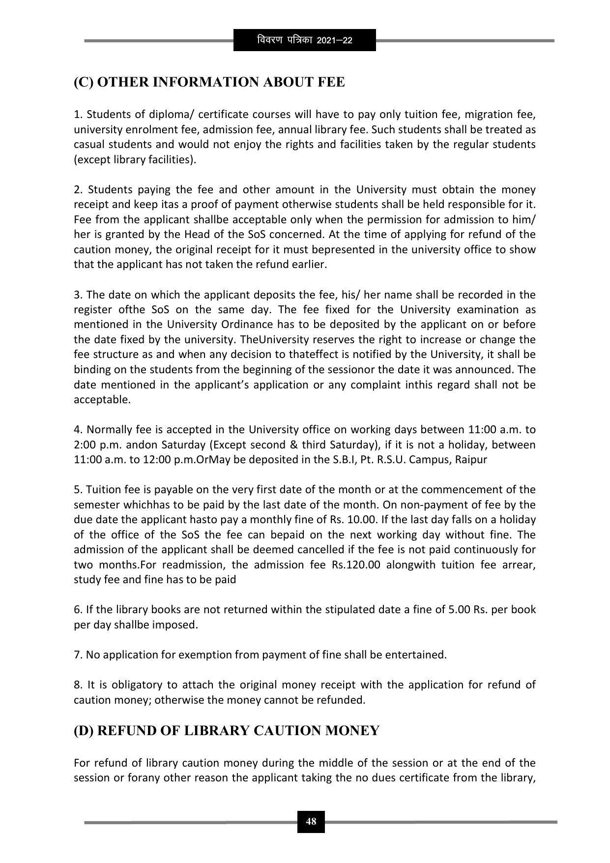 Pandit Ravishankar Shukla University (PRSU), Raipur - 2021 - 22 (Prospectus) - Page 61