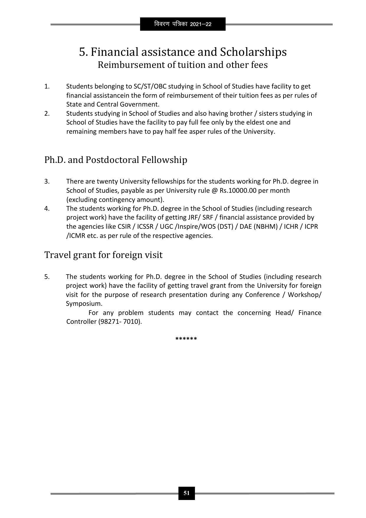 Pandit Ravishankar Shukla University (PRSU), Raipur - 2021 - 22 (Prospectus) - Page 64