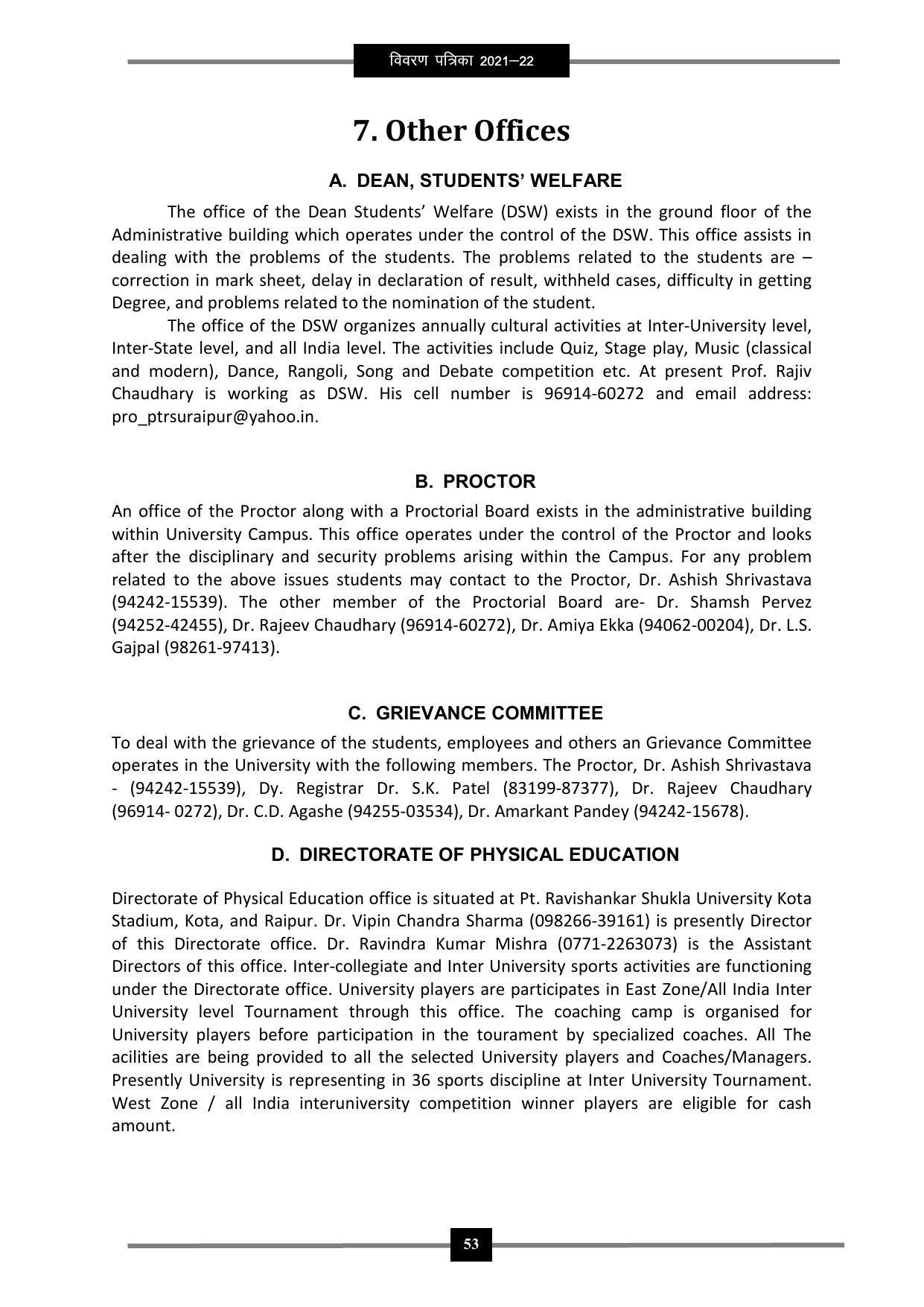 Pandit Ravishankar Shukla University (PRSU), Raipur - 2021 - 22 (Prospectus) - Page 66