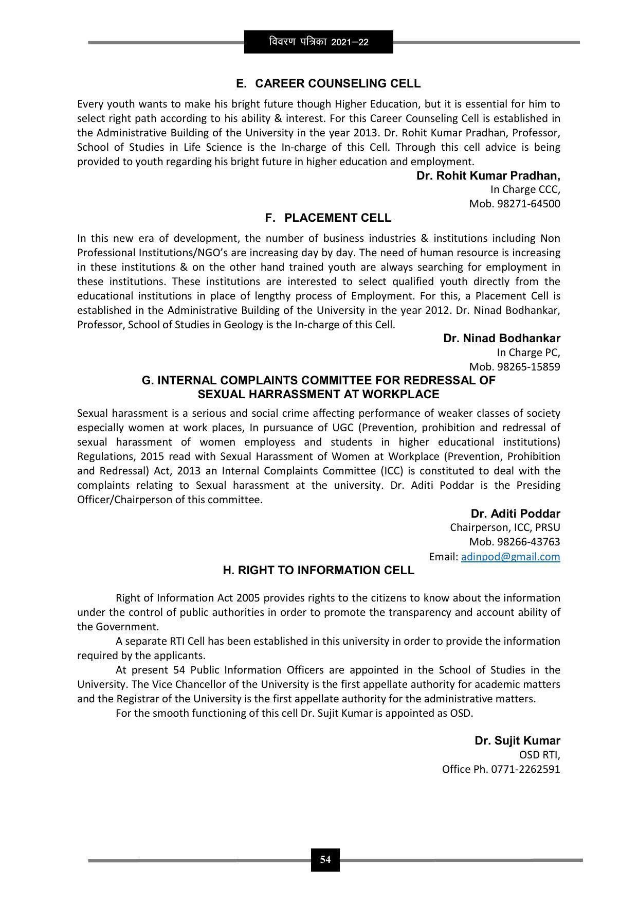 Pandit Ravishankar Shukla University (PRSU), Raipur - 2021 - 22 (Prospectus) - Page 67