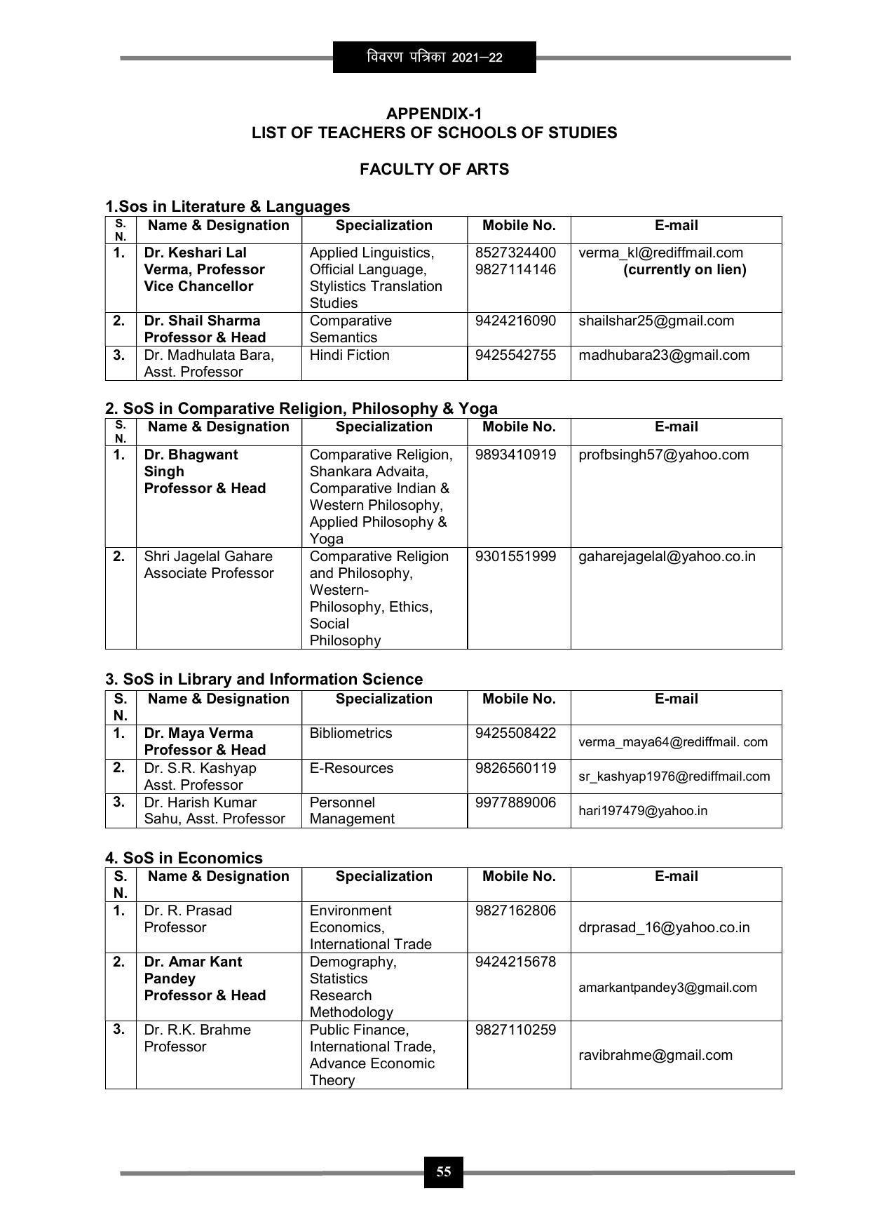 Pandit Ravishankar Shukla University (PRSU), Raipur - 2021 - 22 (Prospectus) - Page 68