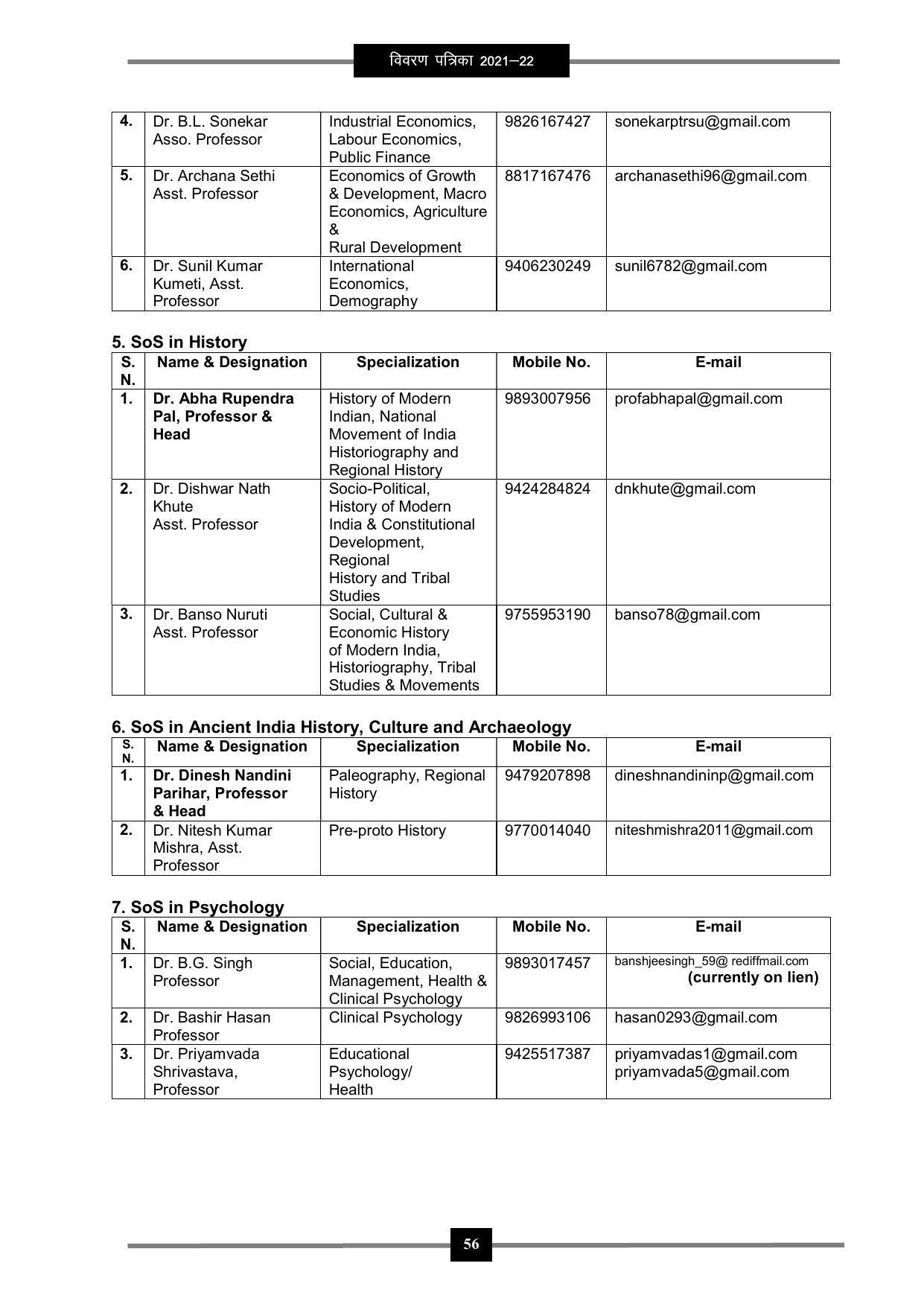 Pandit Ravishankar Shukla University (PRSU), Raipur - 2021 - 22 (Prospectus) - Page 69