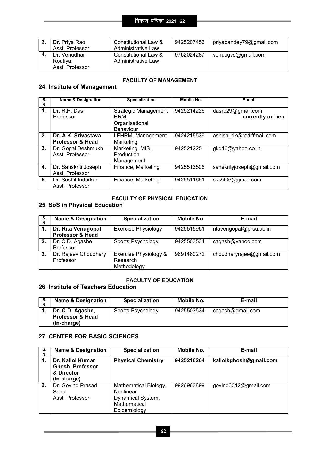 Pandit Ravishankar Shukla University (PRSU), Raipur - 2021 - 22 (Prospectus) - Page 75
