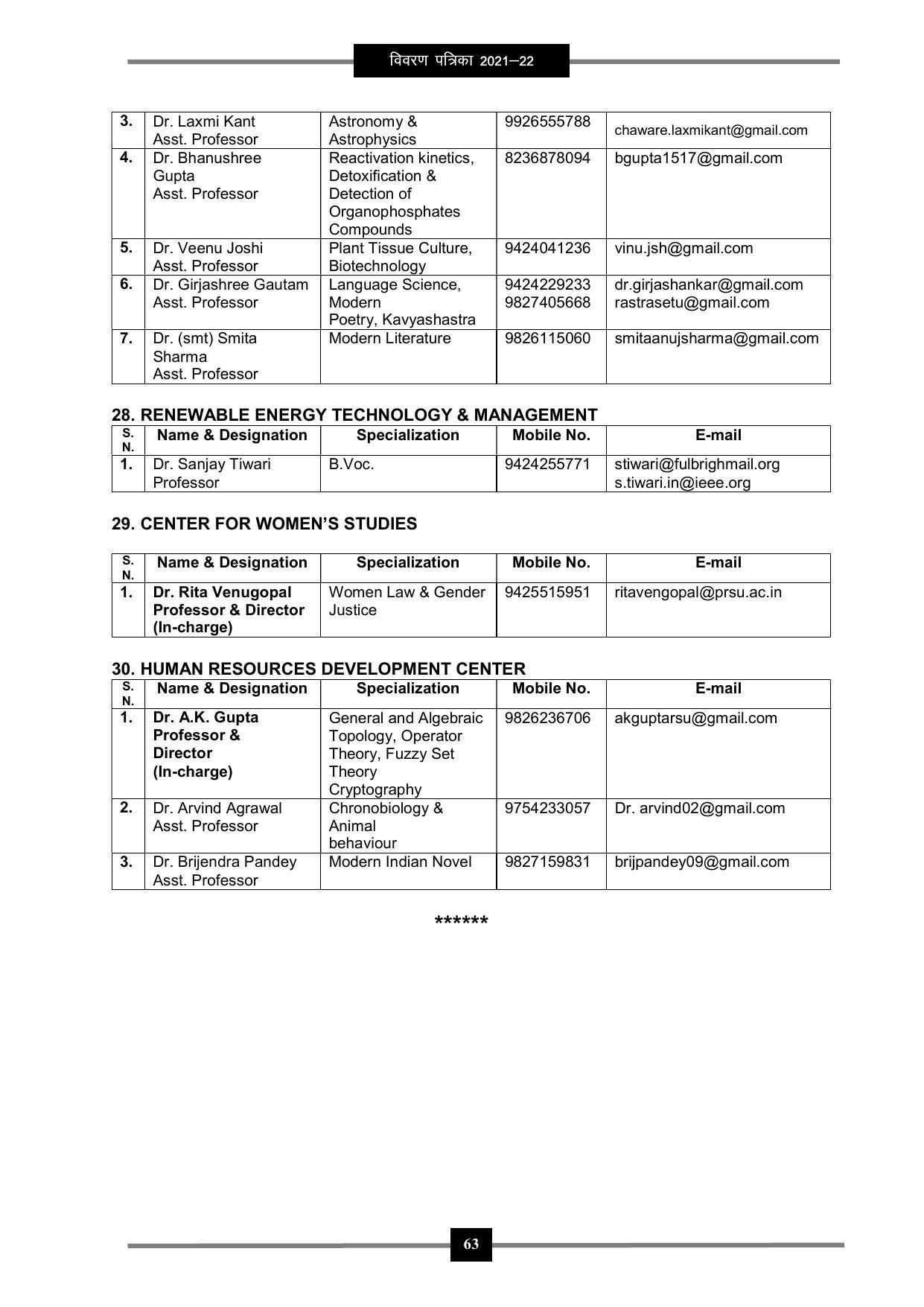 Pandit Ravishankar Shukla University (PRSU), Raipur - 2021 - 22 (Prospectus) - Page 76