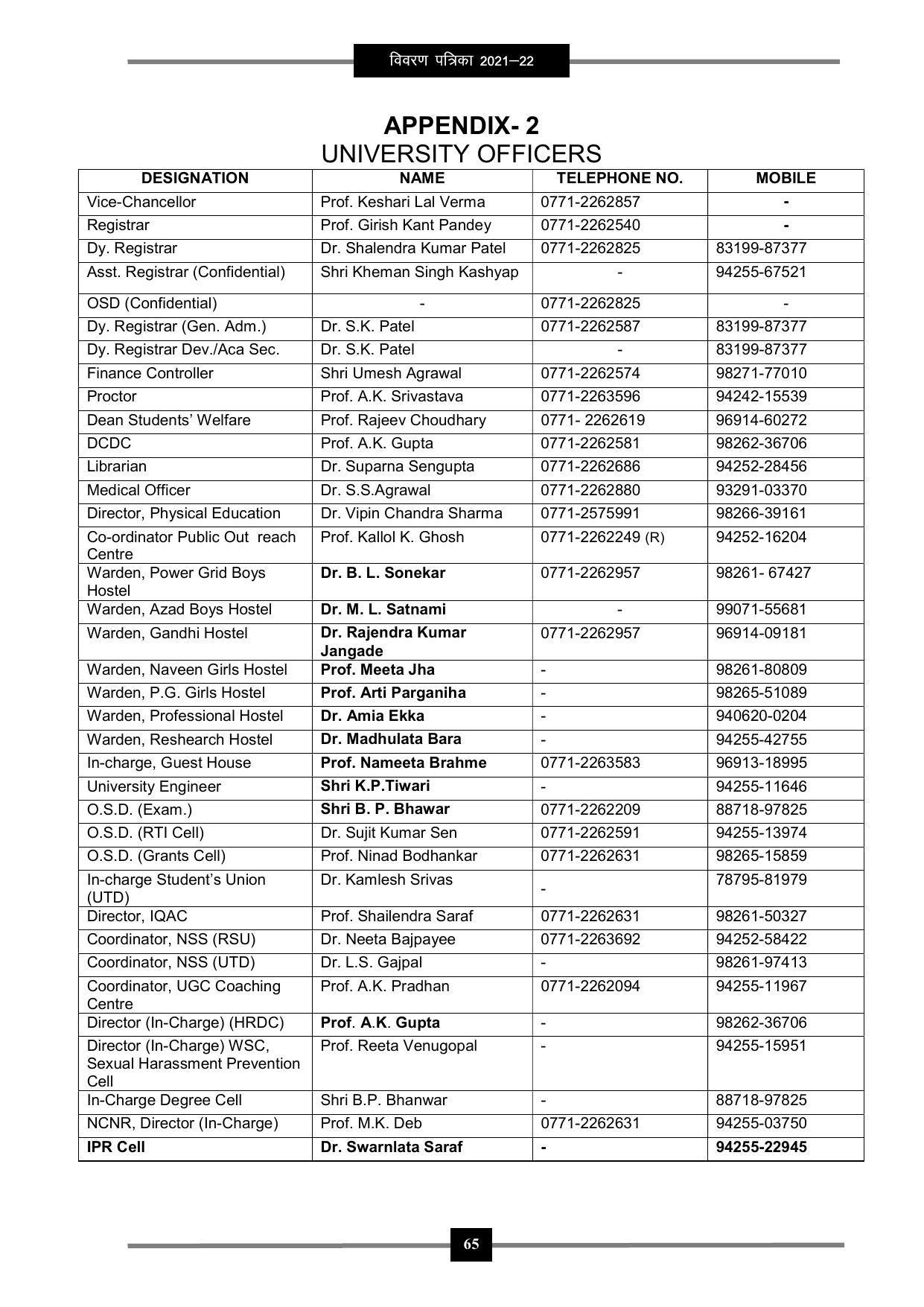 Pandit Ravishankar Shukla University (PRSU), Raipur - 2021 - 22 (Prospectus) - Page 78