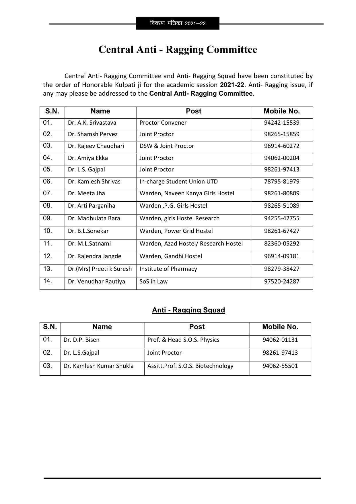 Pandit Ravishankar Shukla University (PRSU), Raipur - 2021 - 22 (Prospectus) - Page 109