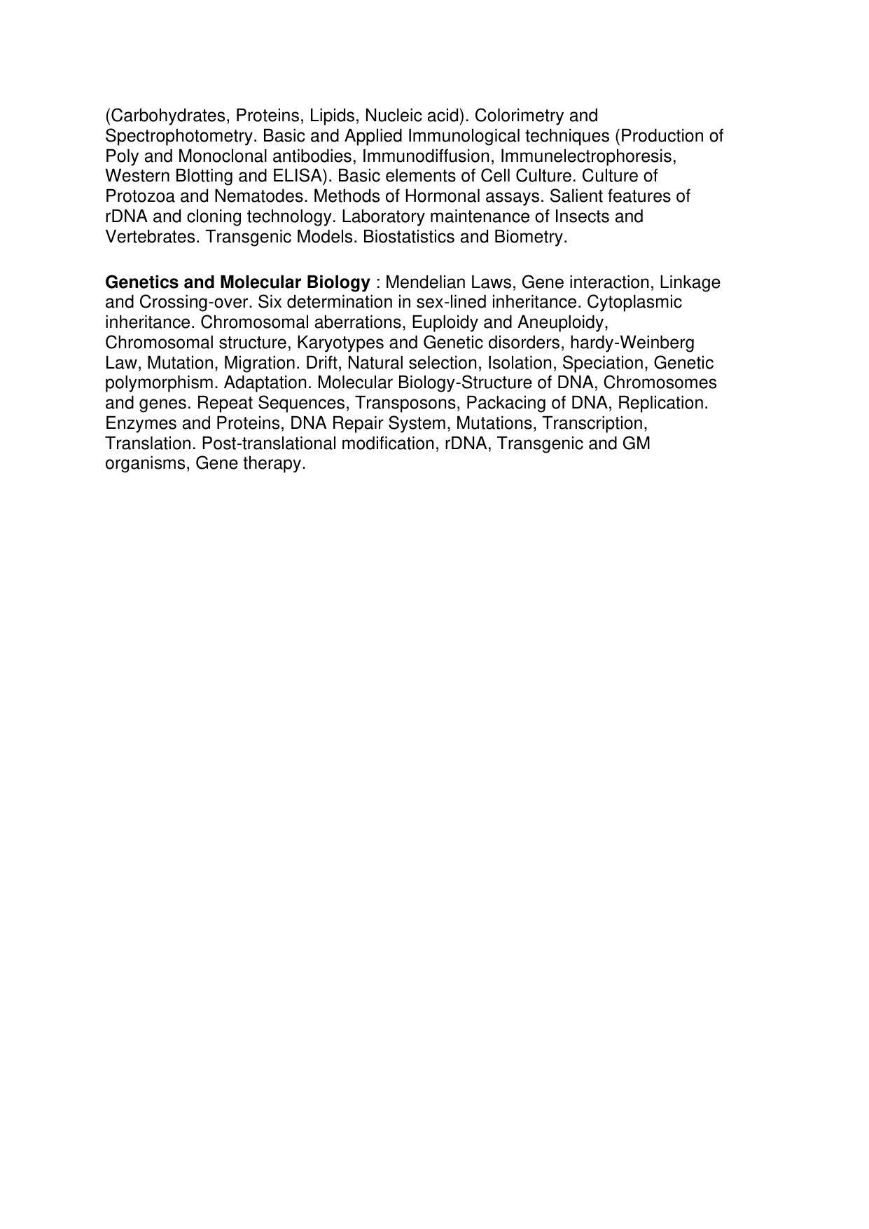 AMU Entrance Exam: M. Sc.(Zoology) Syllabus - Page 2