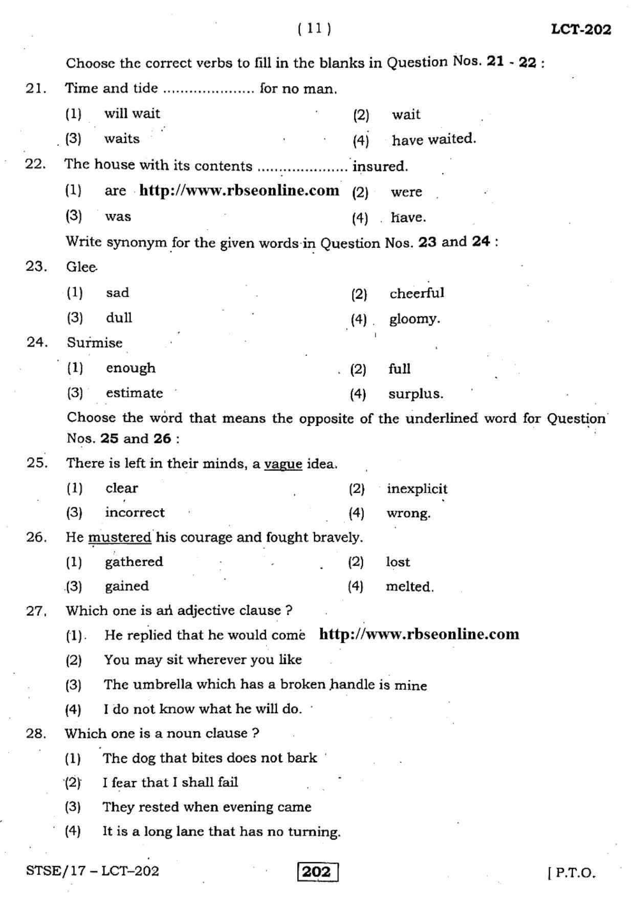 Rajasthan Board PDU-STSE Class 12 (Language Comprehension Test) Question Papers 2017 - Page 11