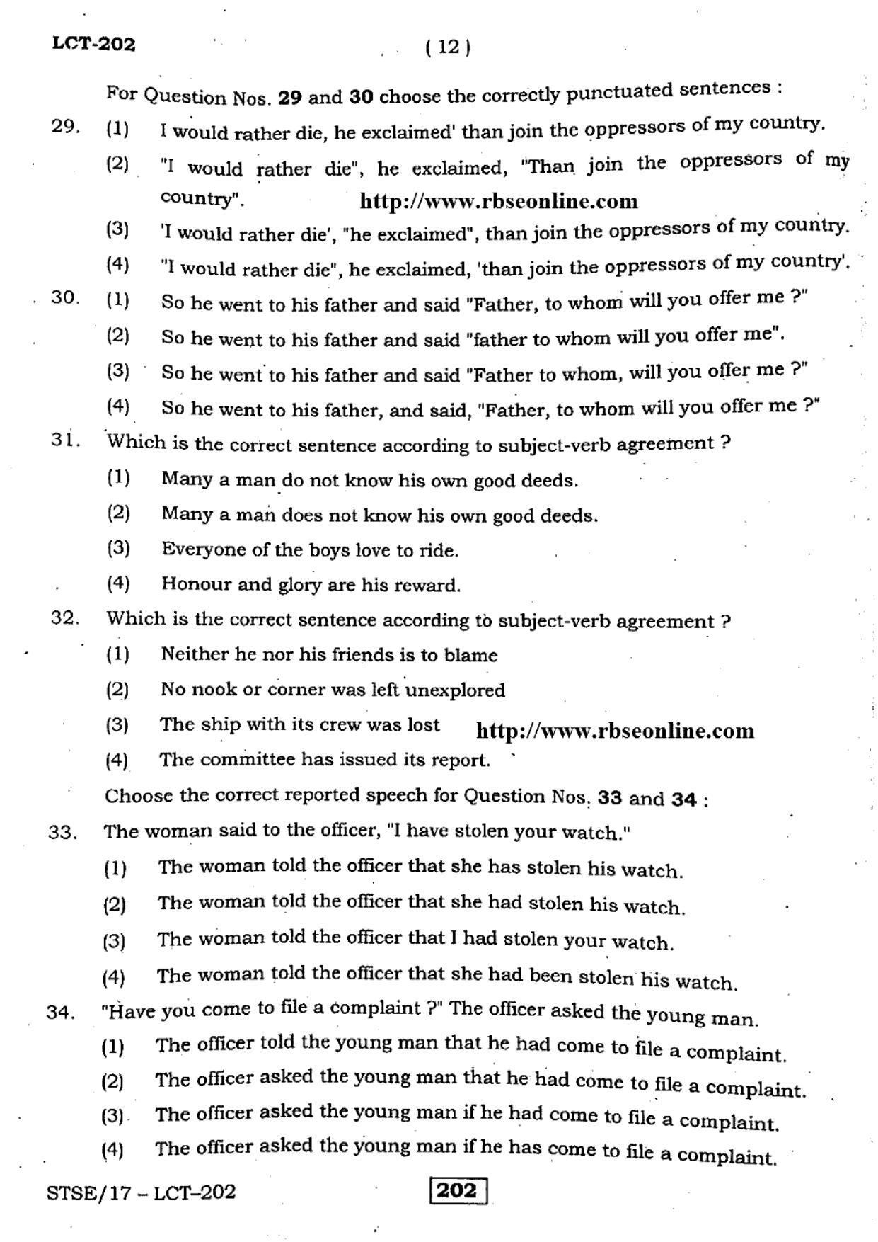 Rajasthan Board PDU-STSE Class 12 (Language Comprehension Test) Question Papers 2017 - Page 12