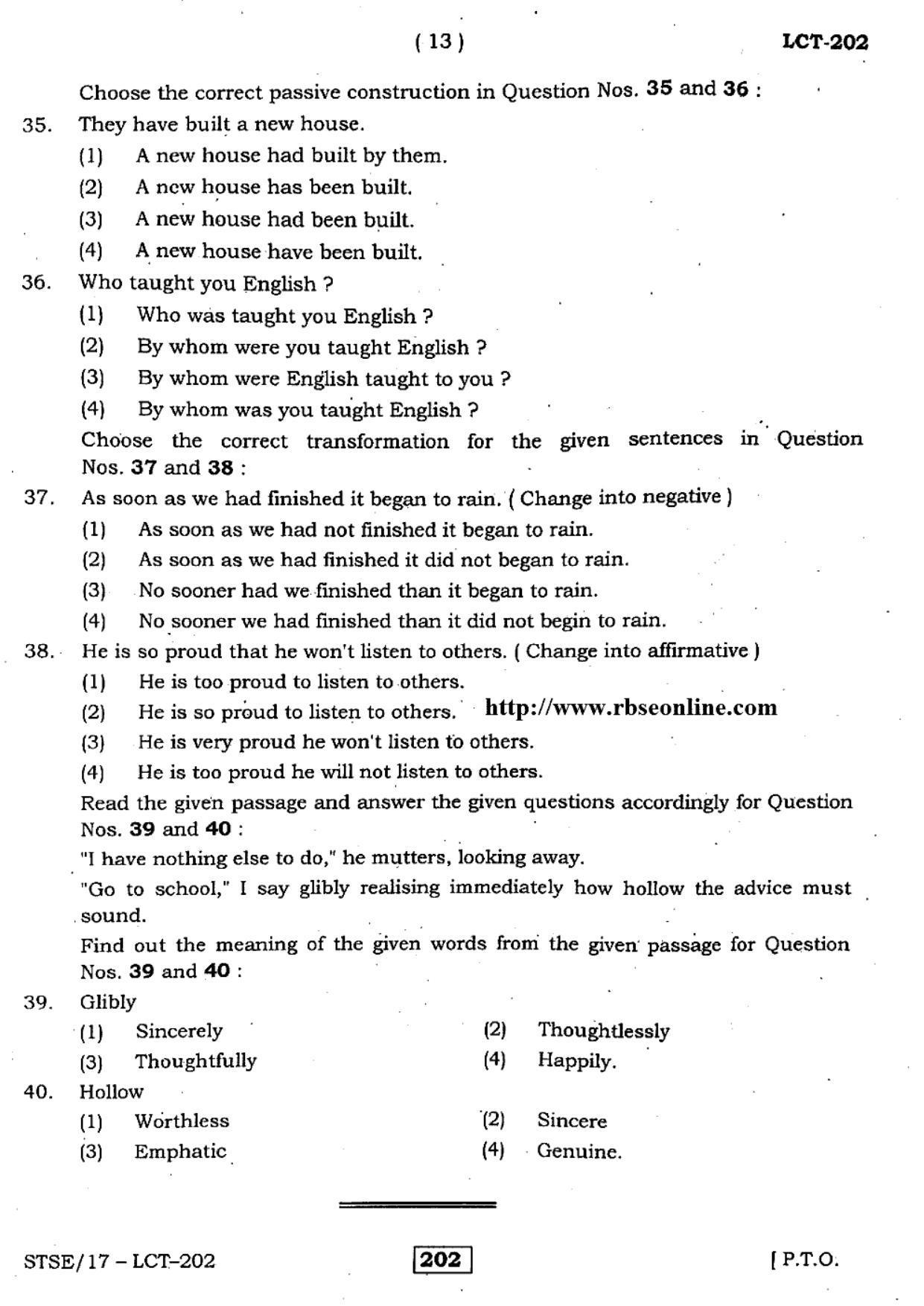 Rajasthan Board PDU-STSE Class 12 (Language Comprehension Test) Question Papers 2017 - Page 13