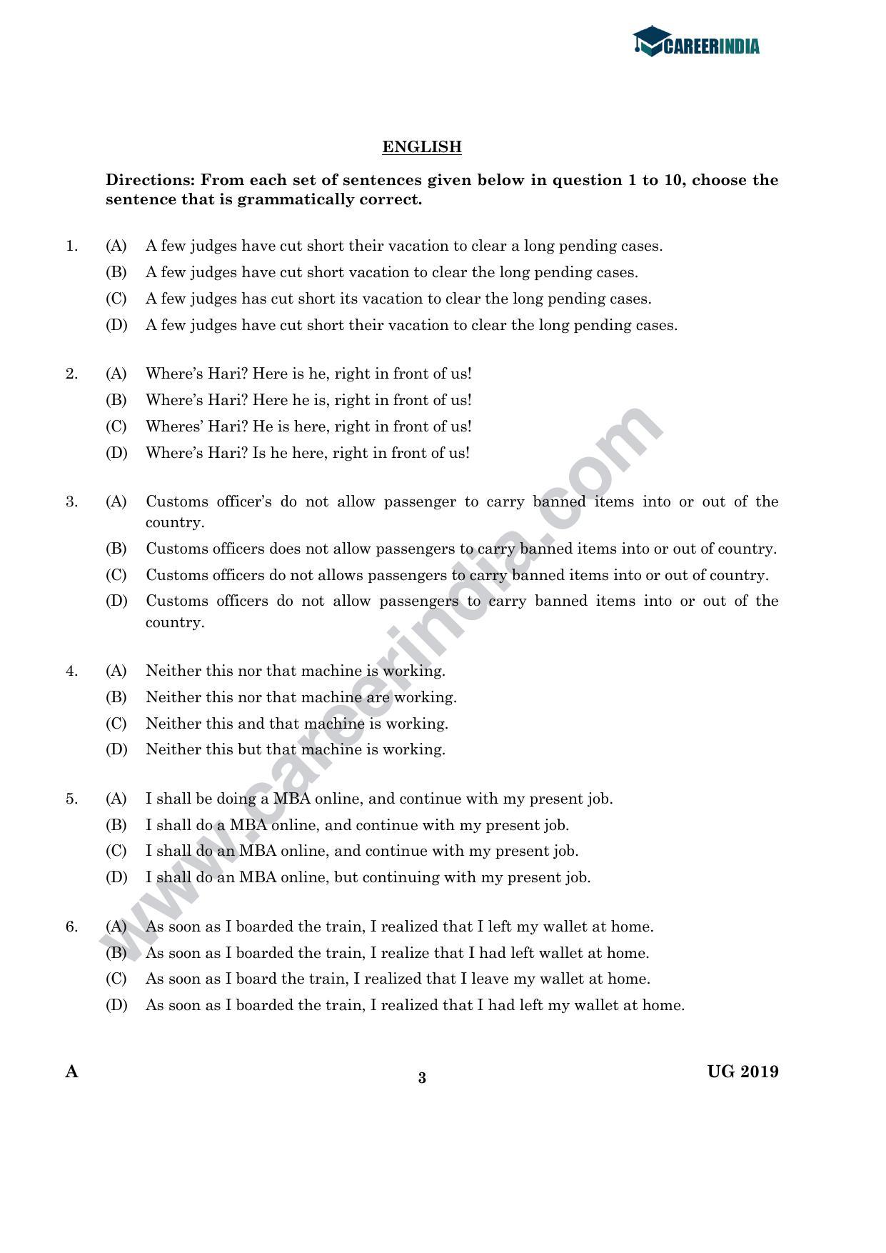 CLAT 2019 UG English Question Paper - Page 2
