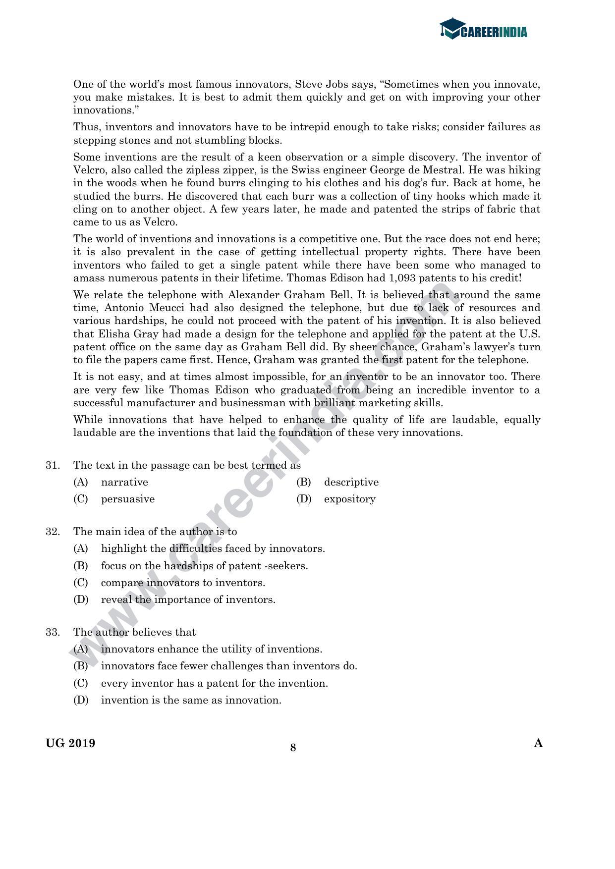 CLAT 2019 UG English Question Paper - Page 7