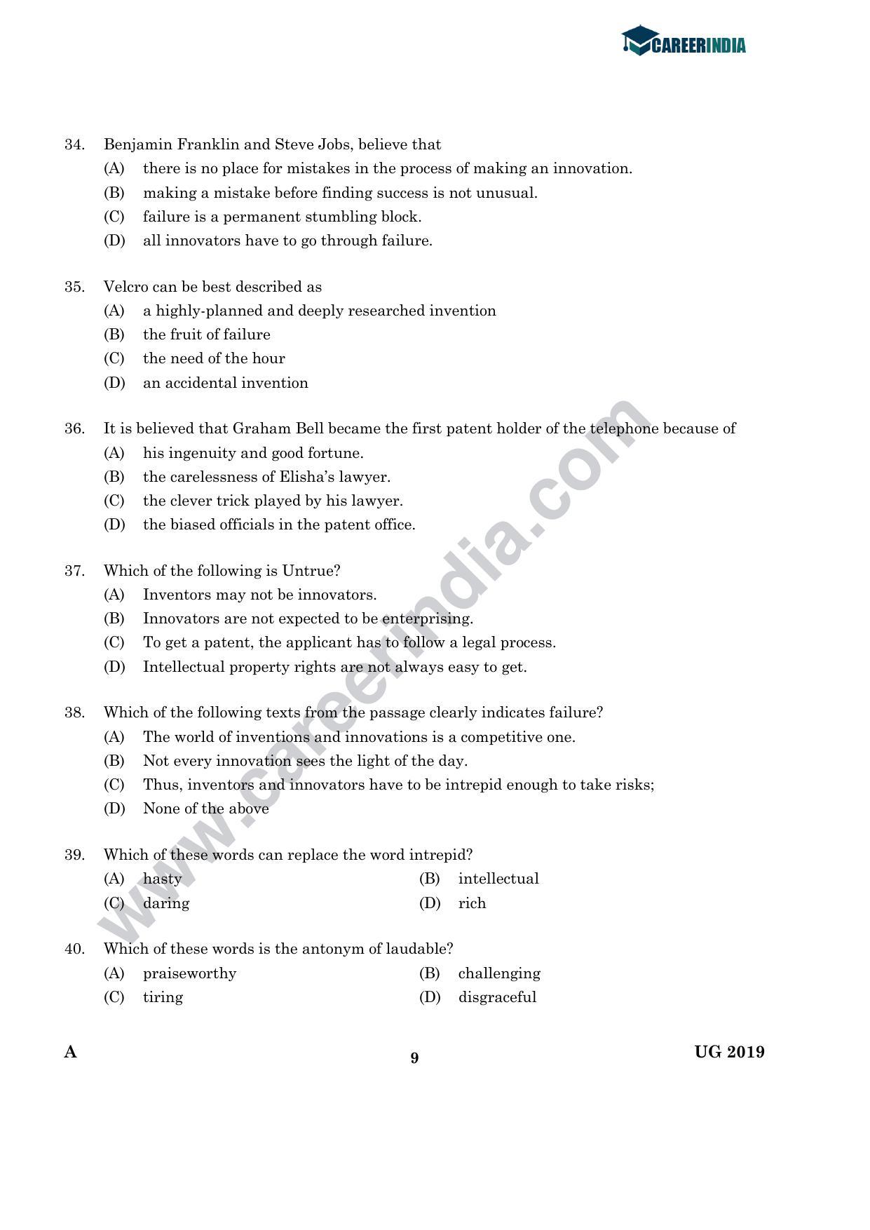 CLAT 2019 UG English Question Paper - Page 8