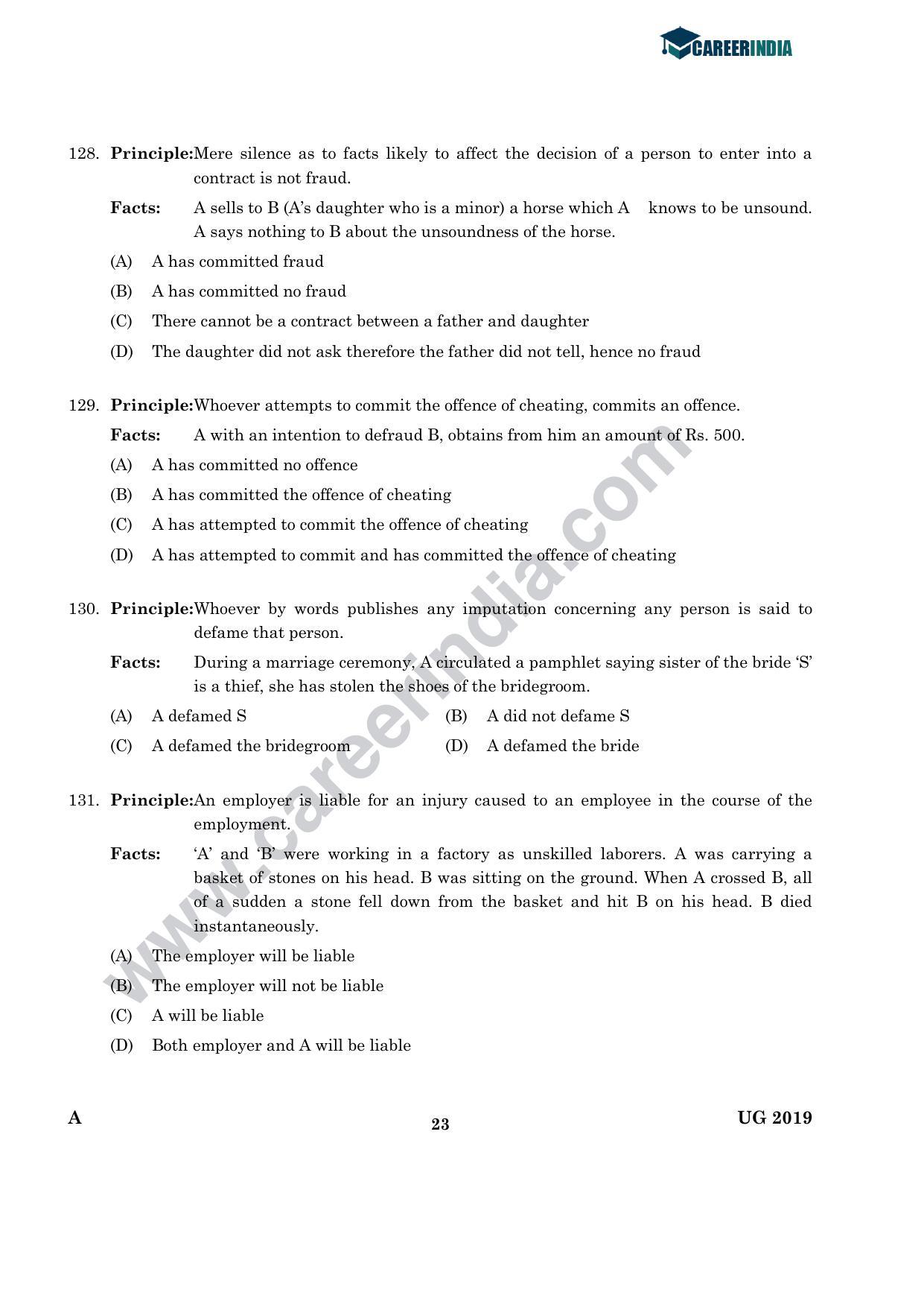 CLAT 2019 UG English Question Paper - Page 22