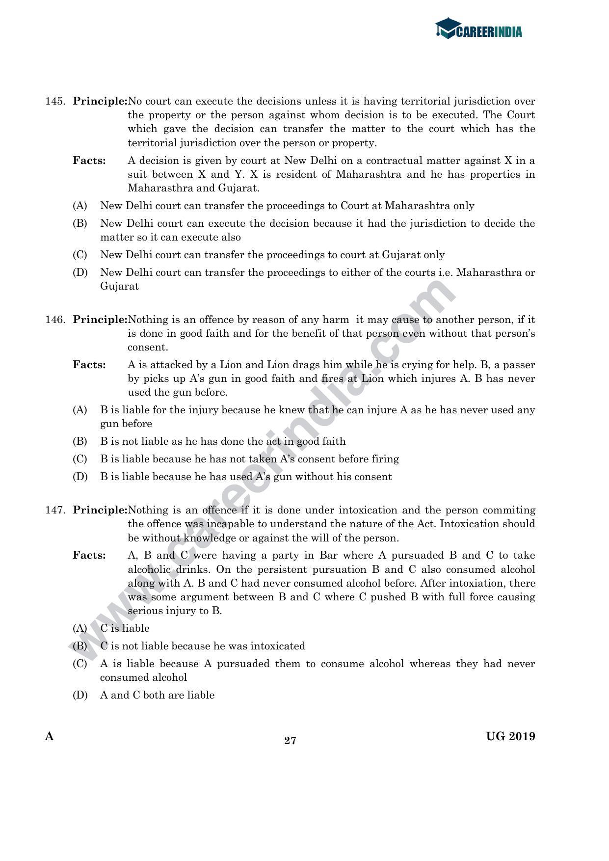 CLAT 2019 UG English Question Paper - Page 26