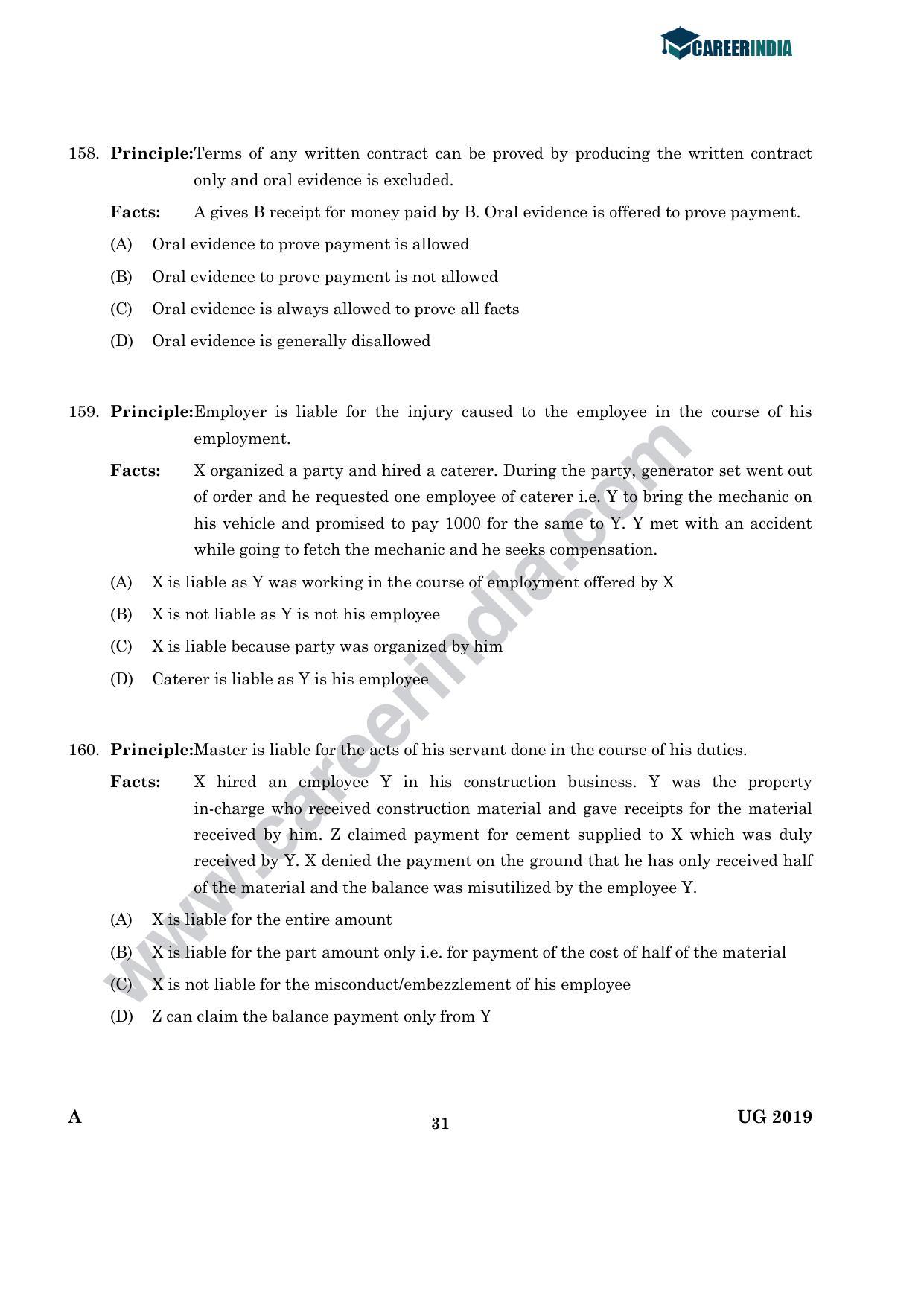 CLAT 2019 UG English Question Paper - Page 30