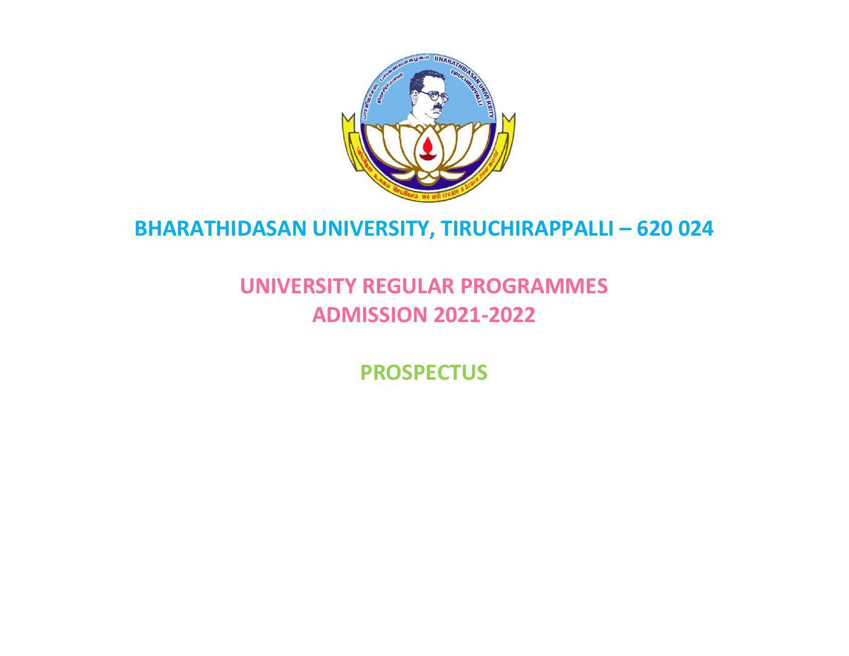 Bharathidasan University, Tiruchirappalli PG Prospectus 2021-22 - Page 1