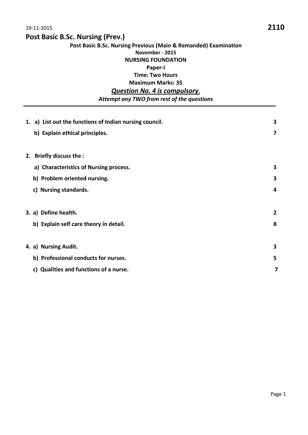RUHS Post Basic B.Sc Nursing 2015 Question Paper - Page 8