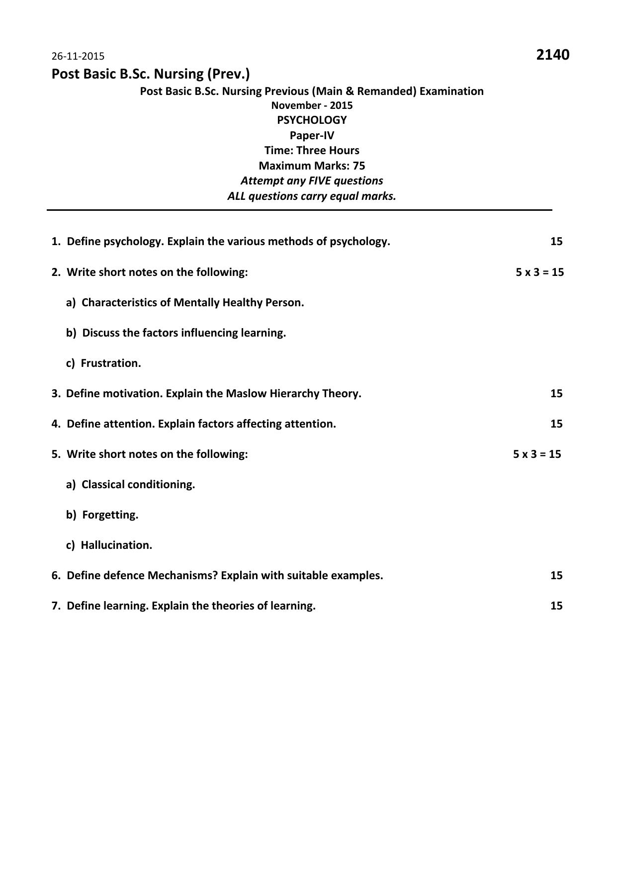 RUHS Post Basic B.Sc Nursing 2015 Question Paper - Page 10