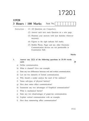 MSBTE Winter Question Paper 2019 - Communication Skills