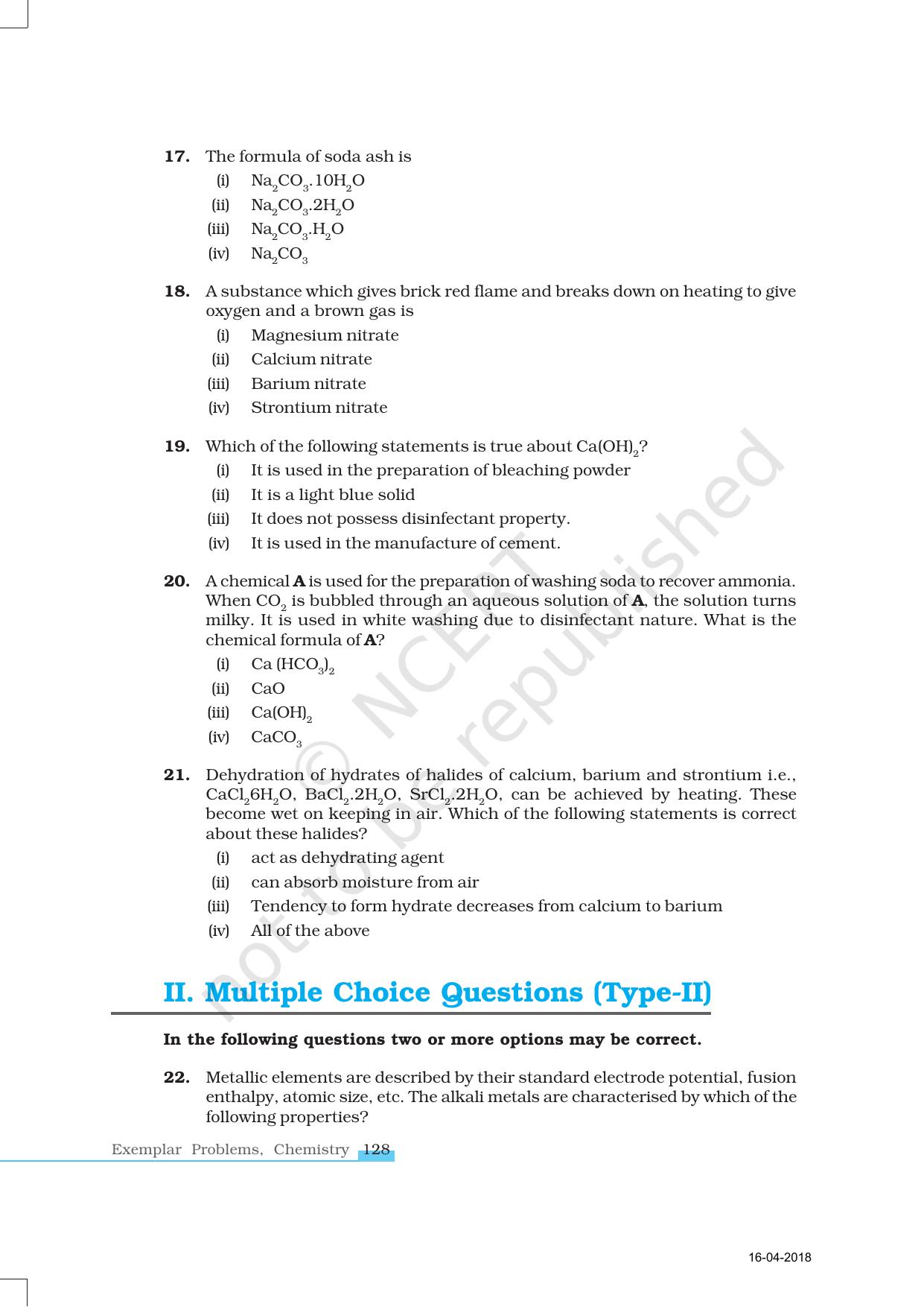 NCERT Exemplar Book for Class 11 Chemistry: Chapter 10 The s-Block Elements - Page 4