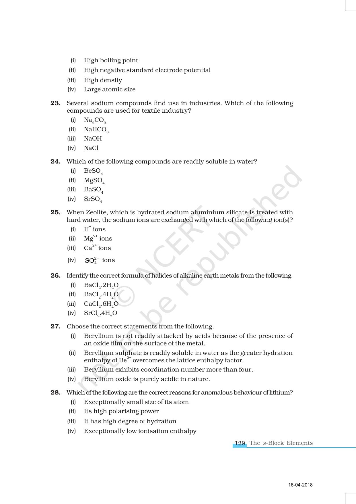 NCERT Exemplar Book for Class 11 Chemistry: Chapter 10 The s-Block Elements - Page 5