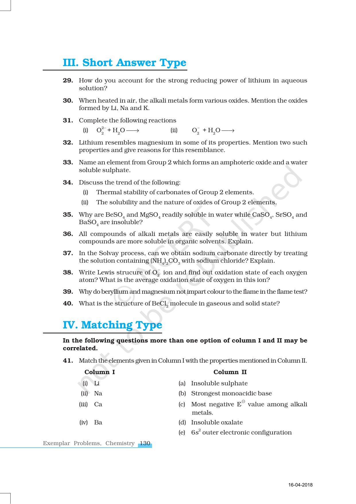 NCERT Exemplar Book for Class 11 Chemistry: Chapter 10 The s-Block Elements - Page 6