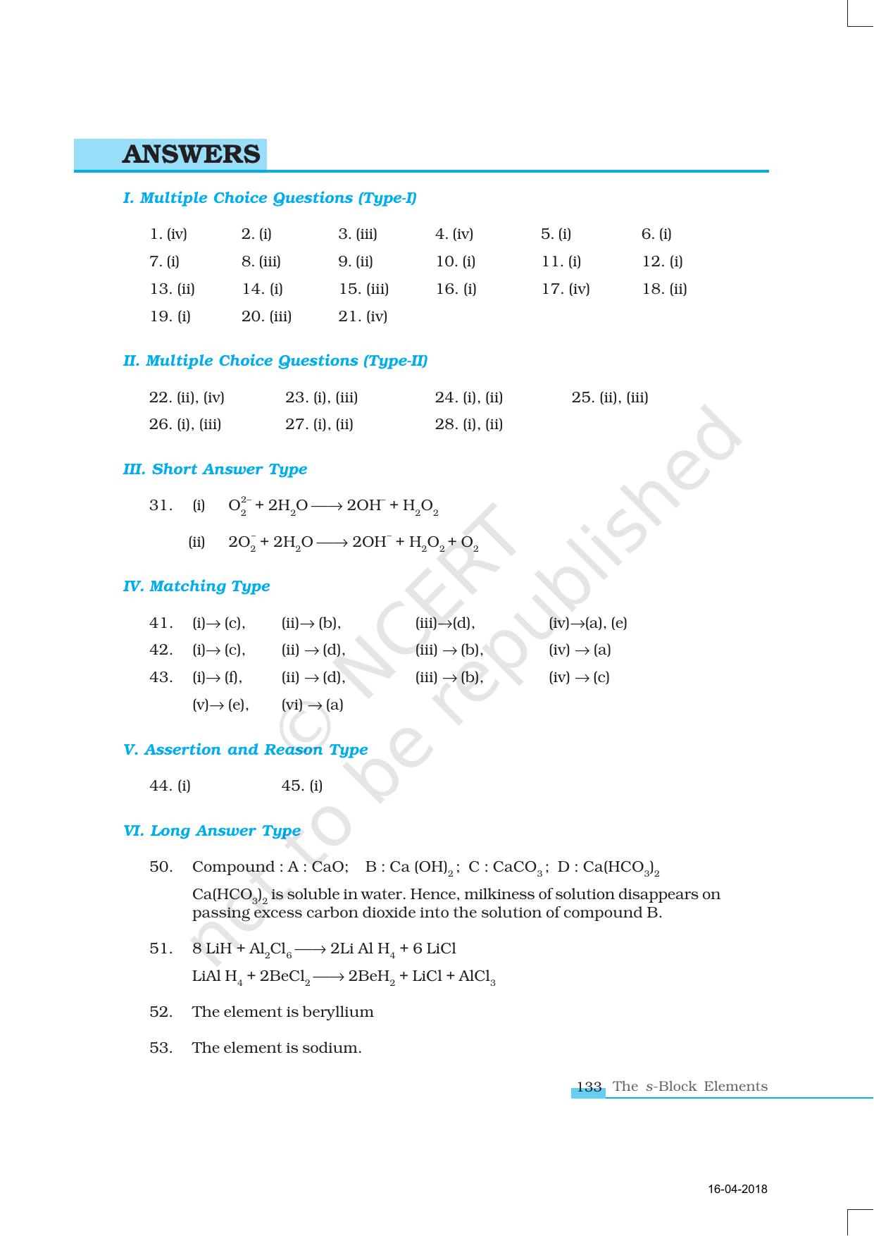 NCERT Exemplar Book for Class 11 Chemistry: Chapter 10 The s-Block Elements - Page 9