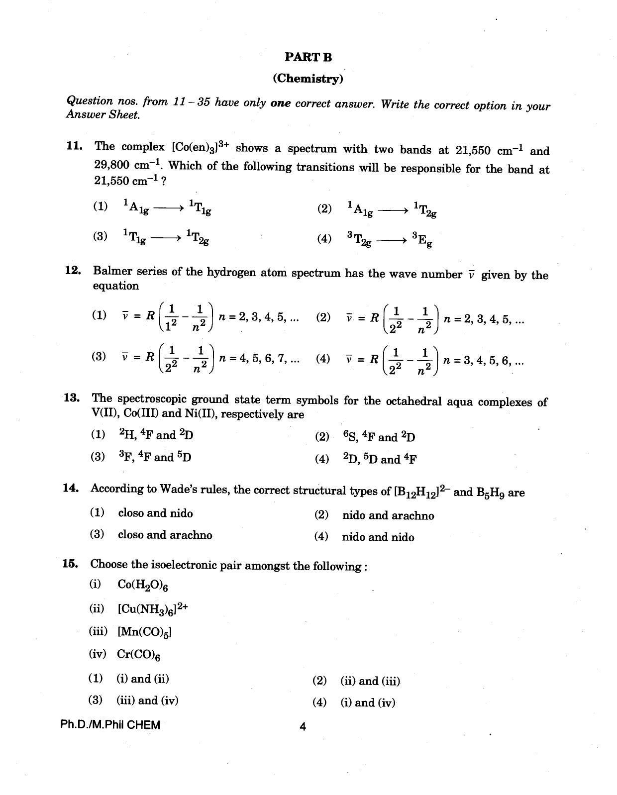 IGNOU PhD Entrance Test Ph./.M.Phil (Chemistry) 2018 Question Paper - Page 4