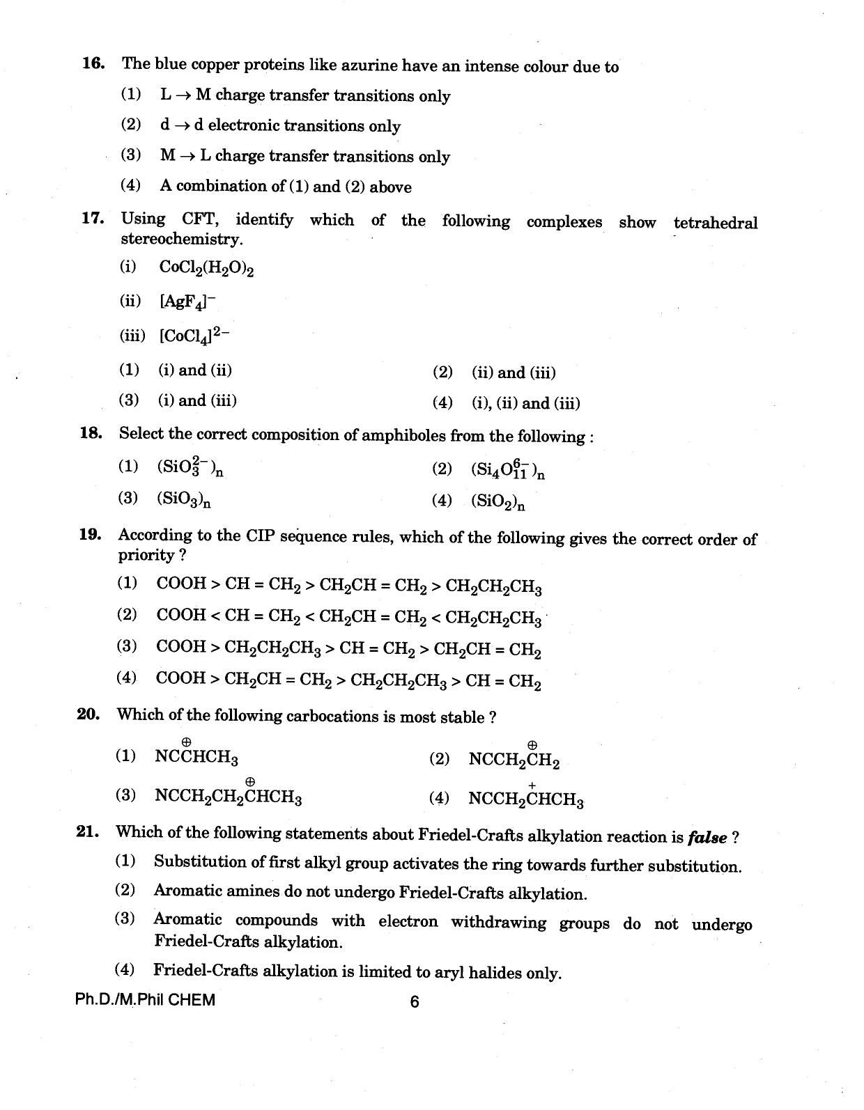 IGNOU PhD Entrance Test Ph./.M.Phil (Chemistry) 2018 Question Paper - Page 6