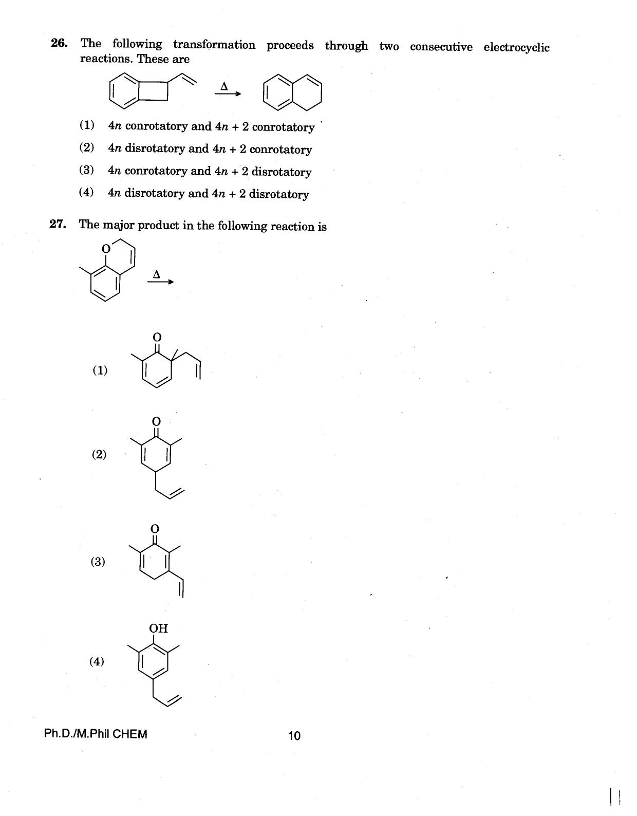 IGNOU PhD Entrance Test Ph./.M.Phil (Chemistry) 2018 Question Paper - Page 10