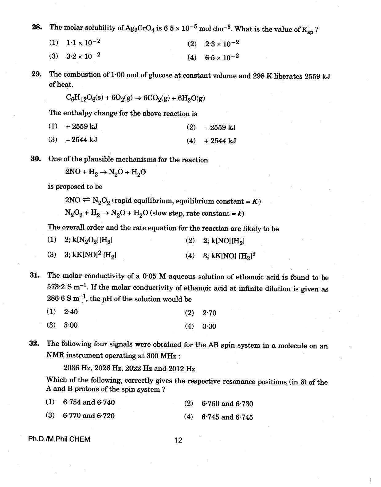 IGNOU PhD Entrance Test Ph./.M.Phil (Chemistry) 2018 Question Paper - Page 12