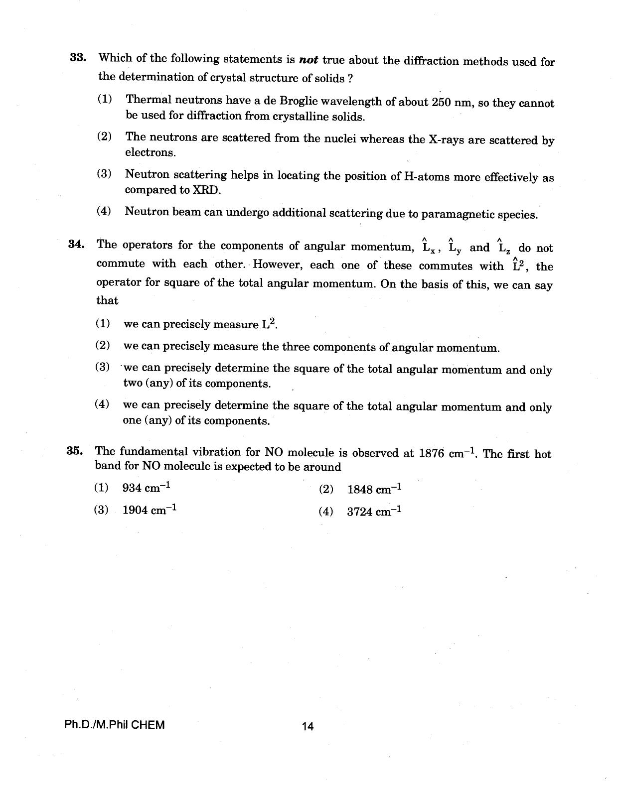 IGNOU PhD Entrance Test Ph./.M.Phil (Chemistry) 2018 Question Paper - Page 14