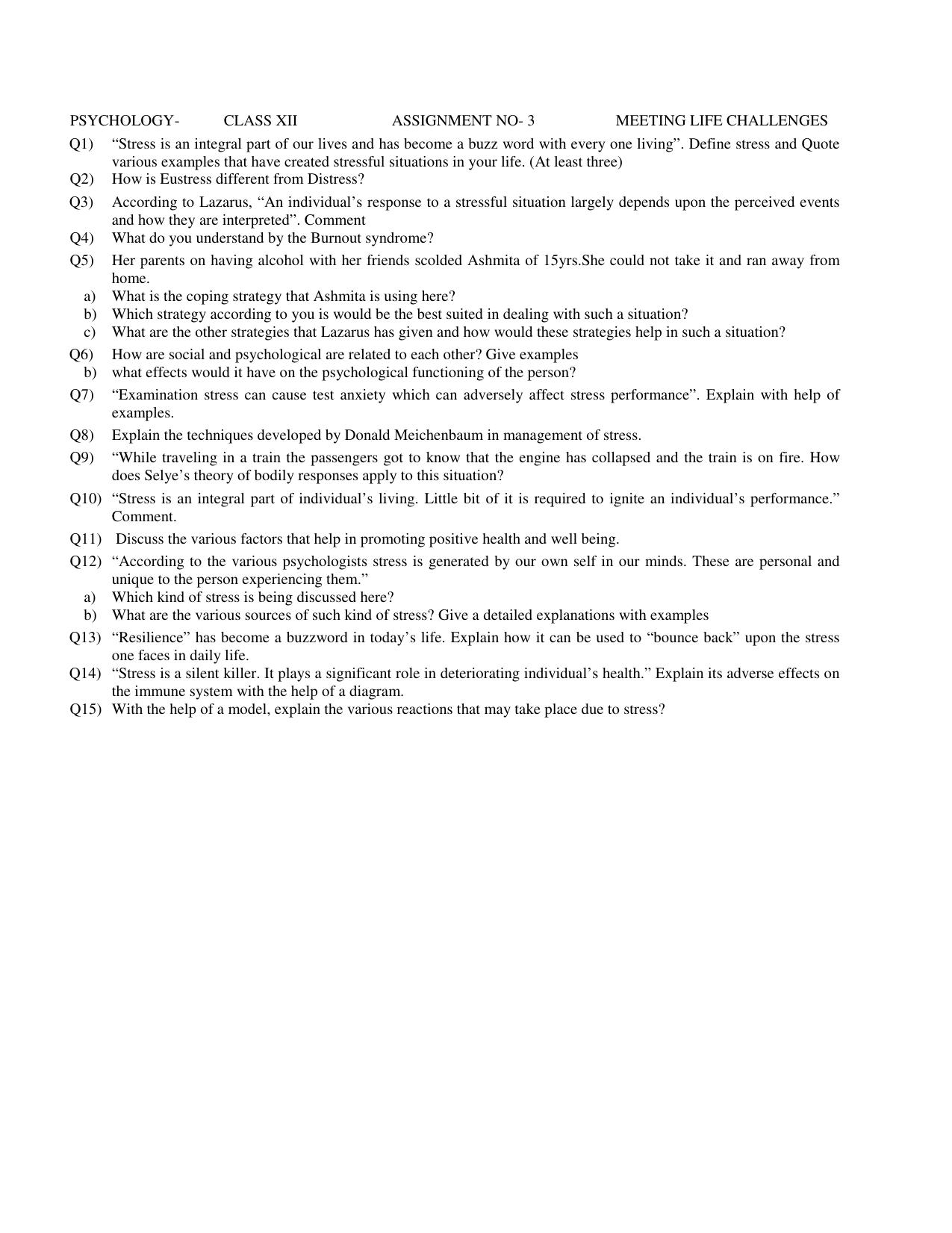 CBSE Worksheets for Class 12 Psychology Assignment 1 - Page 1