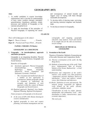 ISC Class XI & XII Geography Syllabus