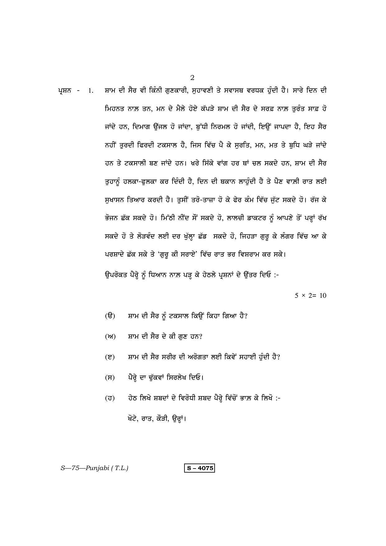 RBSE Class 10 Punjabi (T.L.) 2015 Question Paper - Page 2