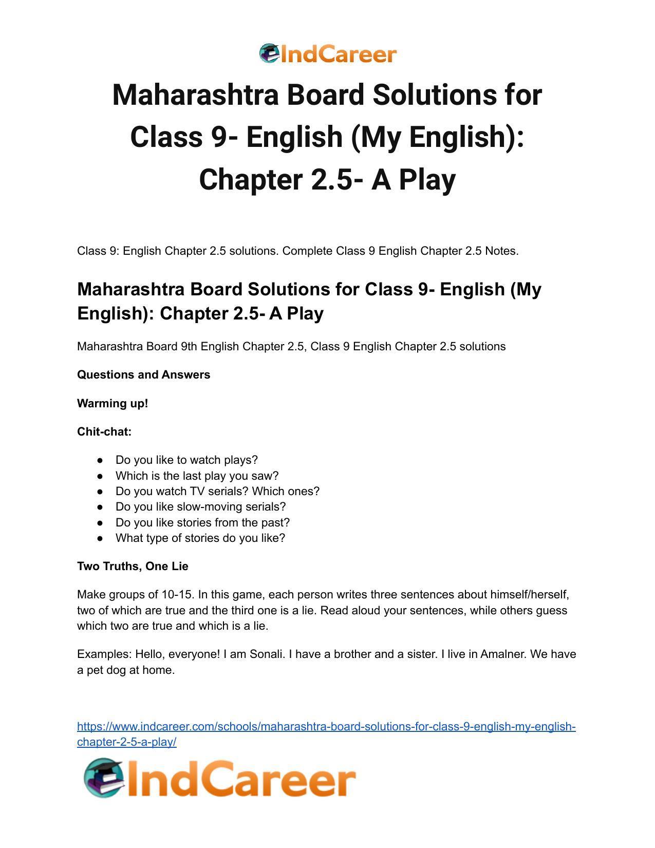 Maharashtra Board Solutions for Class 9- English (My English): Chapter 2.5- A Play - Page 2