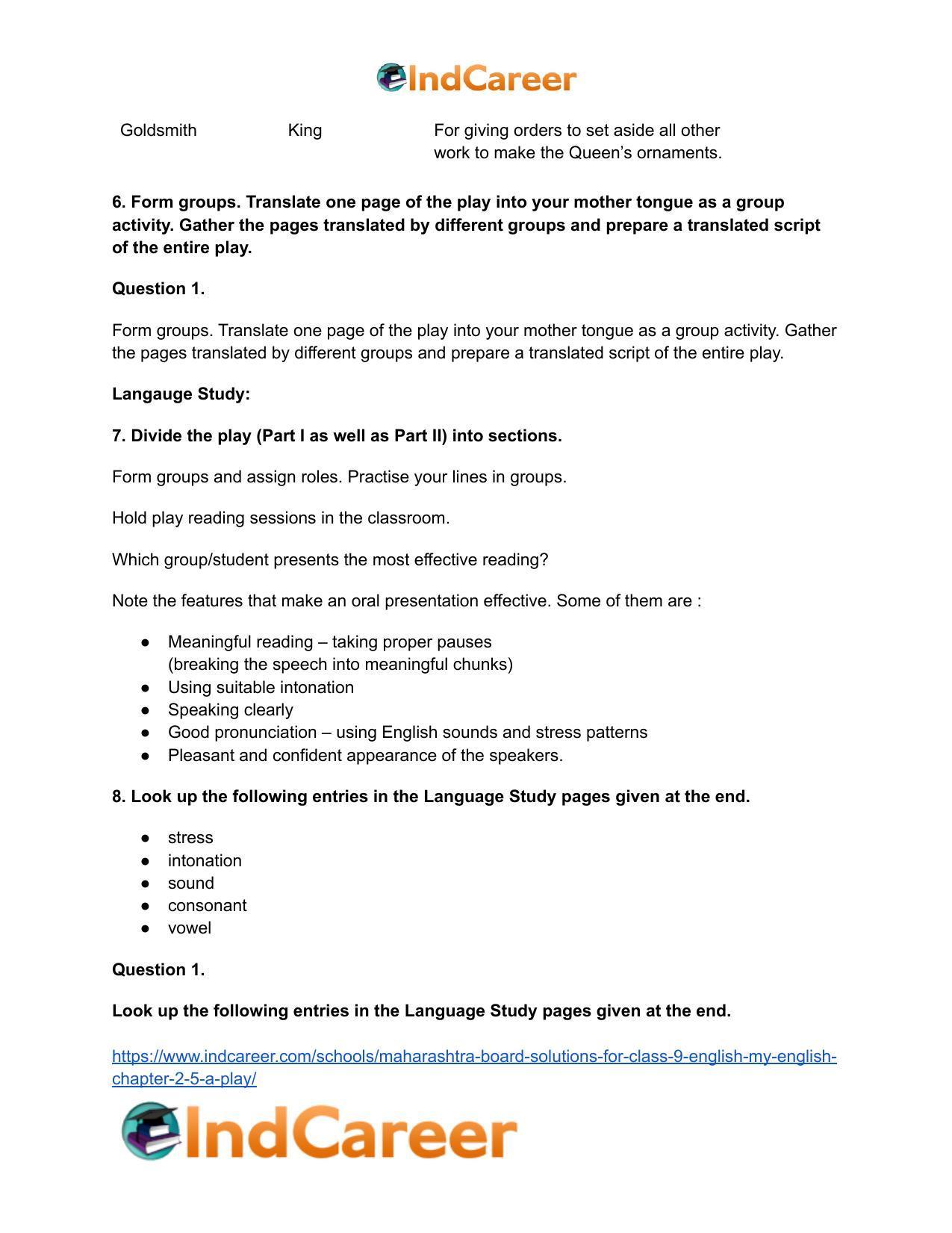 Maharashtra Board Solutions for Class 9- English (My English): Chapter 2.5- A Play - Page 13