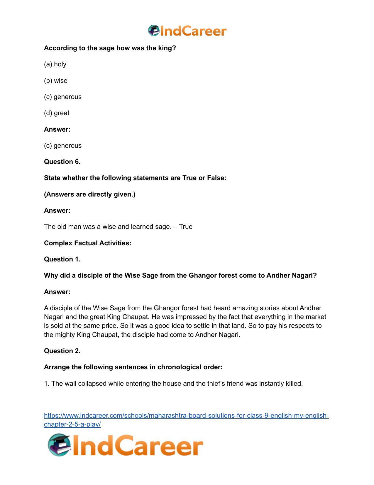 Maharashtra Board Solutions for Class 9- English (My English): Chapter 2.5- A Play - Page 18