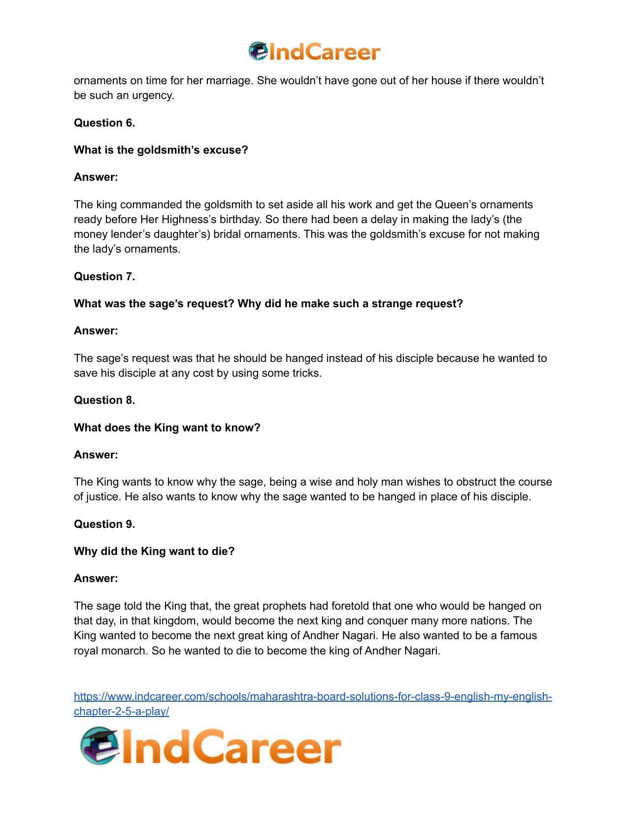 Maharashtra Board Solutions for Class 9- English (My English): Chapter 2.5- A Play - Page 20