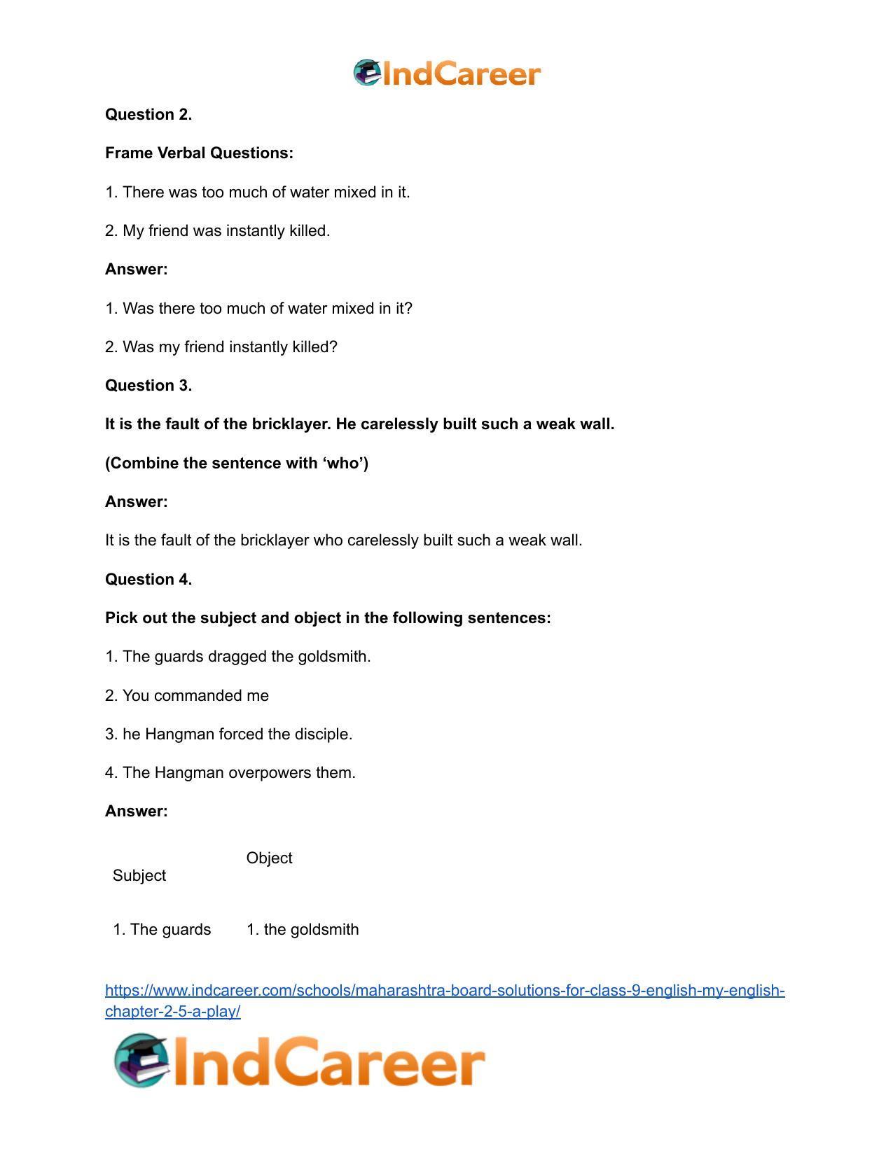Maharashtra Board Solutions for Class 9- English (My English): Chapter 2.5- A Play - Page 25