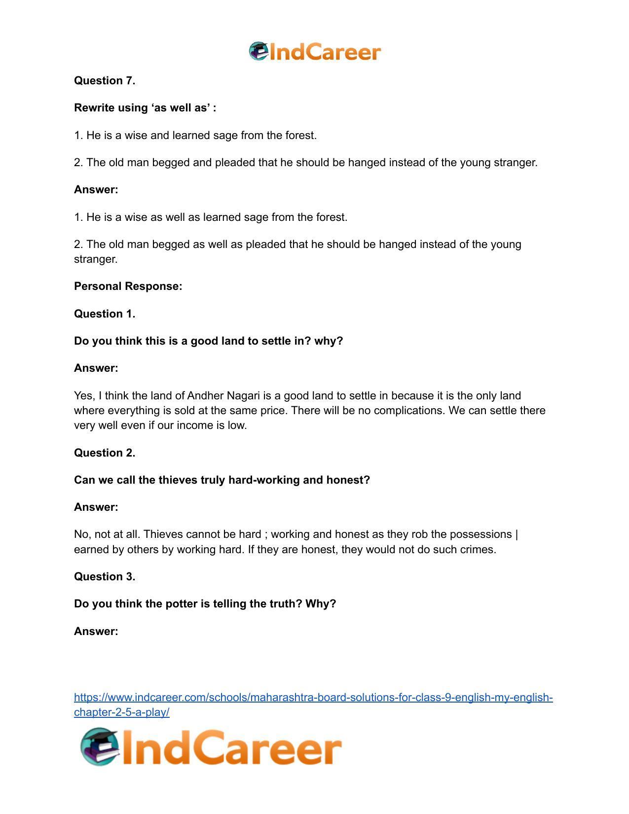 Maharashtra Board Solutions for Class 9- English (My English): Chapter 2.5- A Play - Page 27