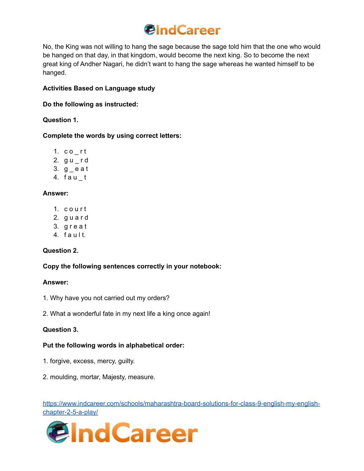 Maharashtra Board Solutions for Class 9- English (My English): Chapter 2.5- A Play - Page 29