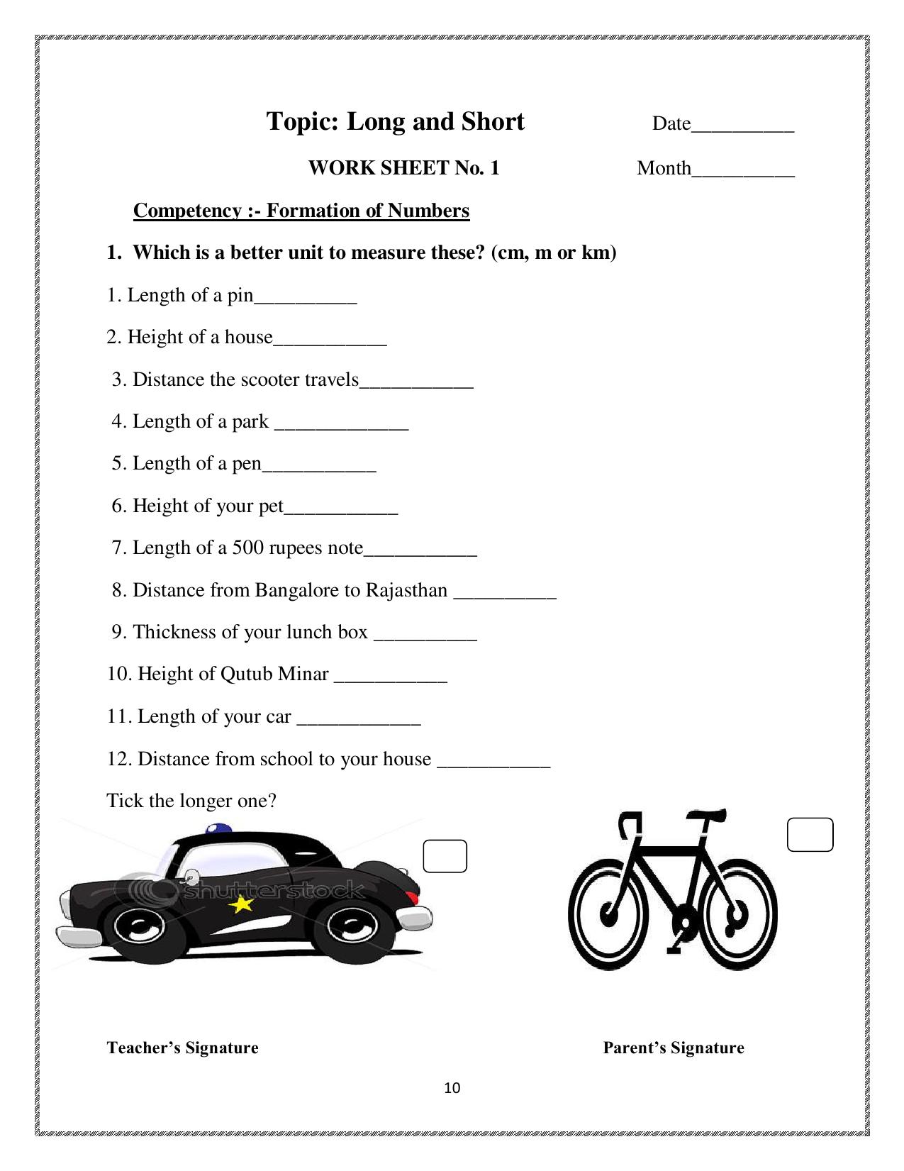 Worksheet for Class 4 Maths Long and Short Assignment 3 - Page 1