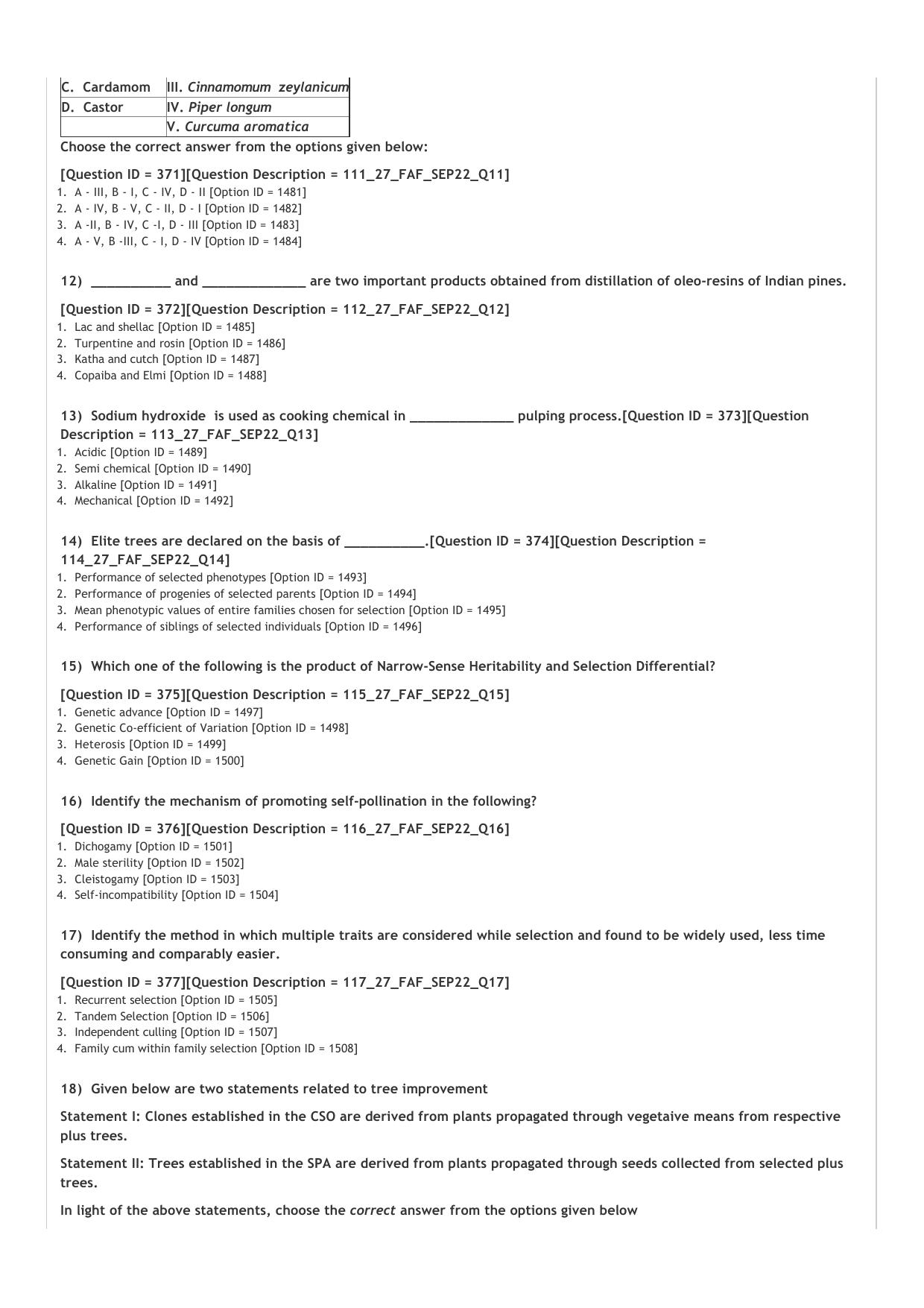 ICAR AIEEA PG 2022 FORESTRY AGFRESTRY N SILVICULTURE Question Paper - Page 3