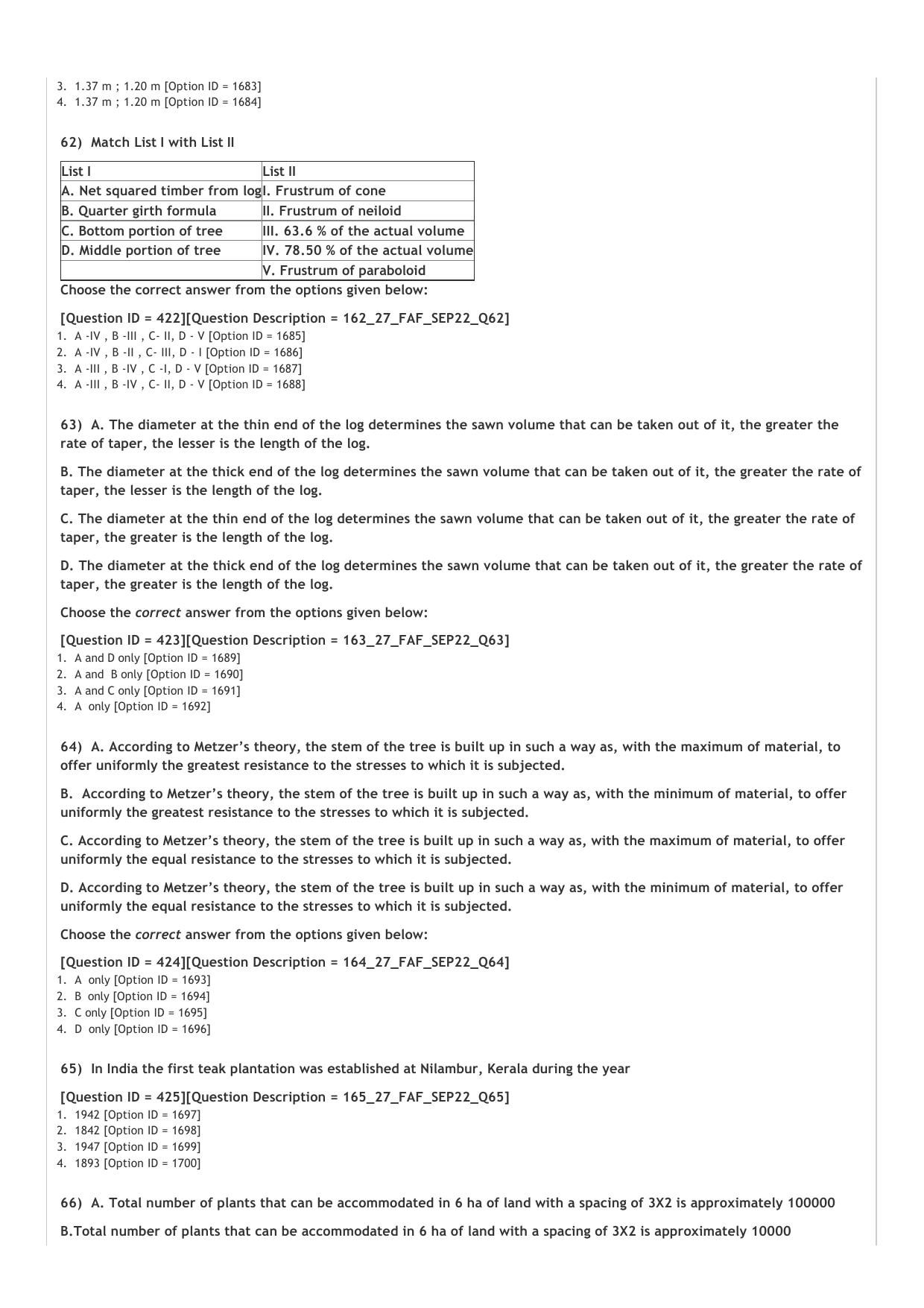 ICAR AIEEA PG 2022 FORESTRY AGFRESTRY N SILVICULTURE Question Paper - Page 10